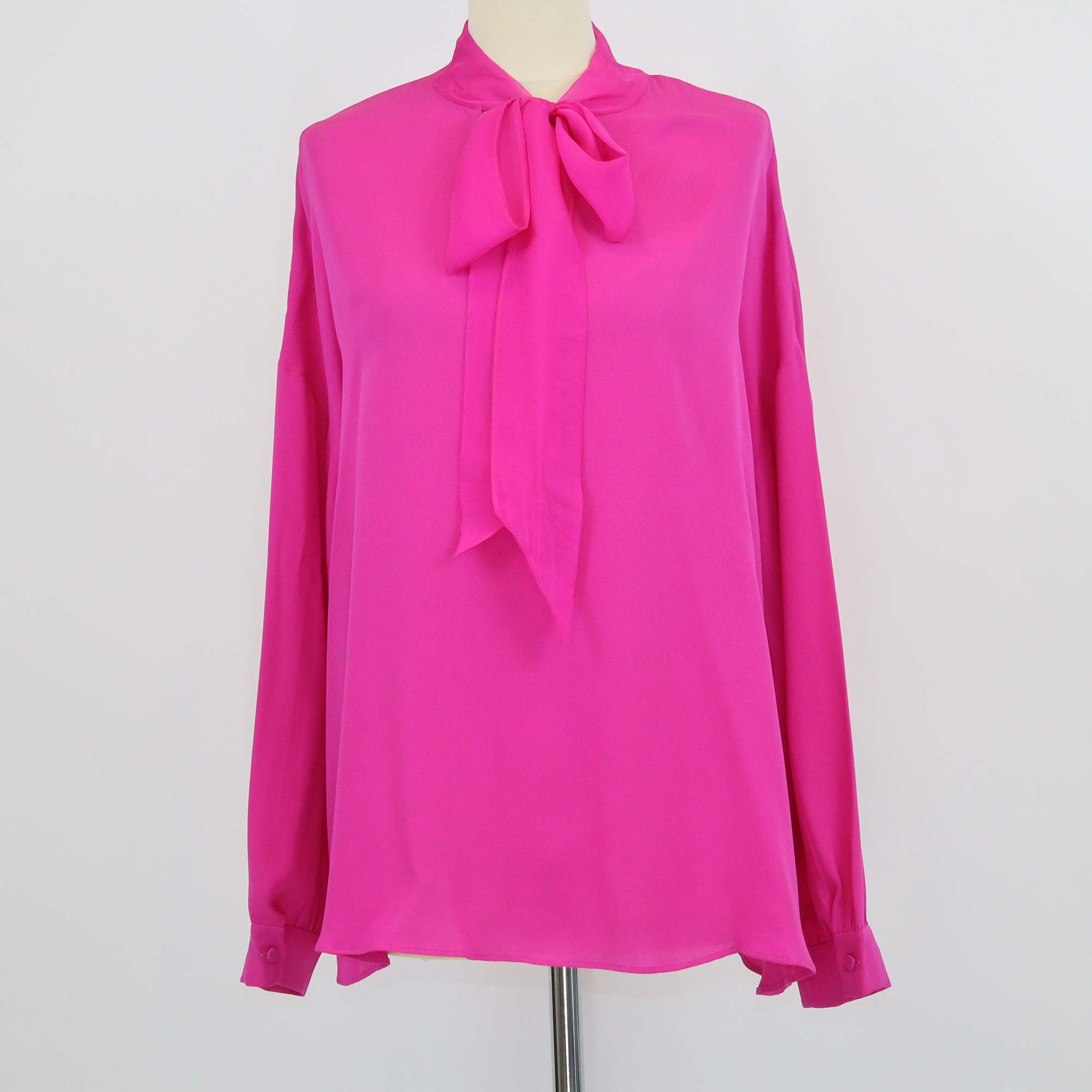 Valentino Fuchsia Silk Tie Neck Tunic Top
