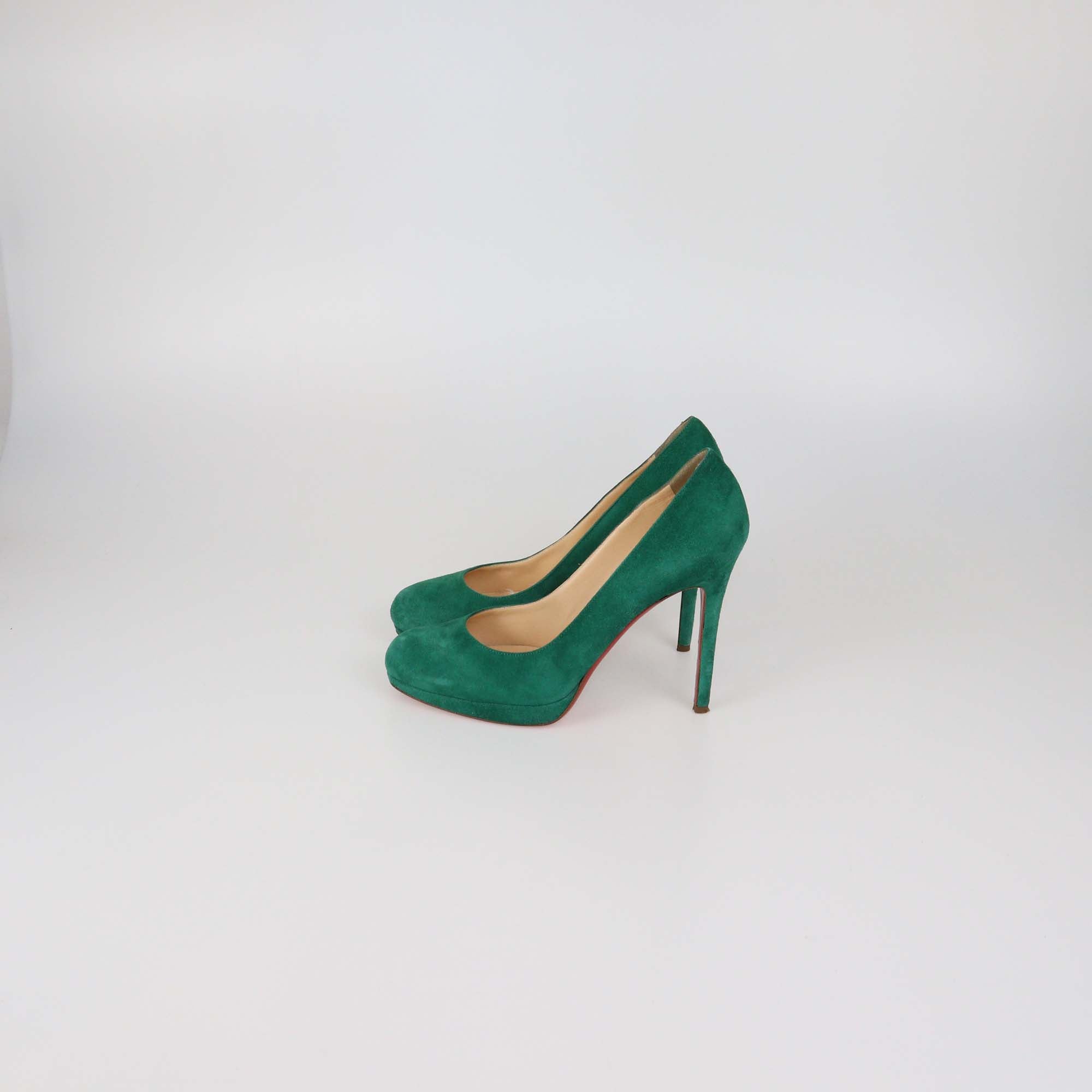 Christian Louboutin Green Suede New Simple Platform Pumps
