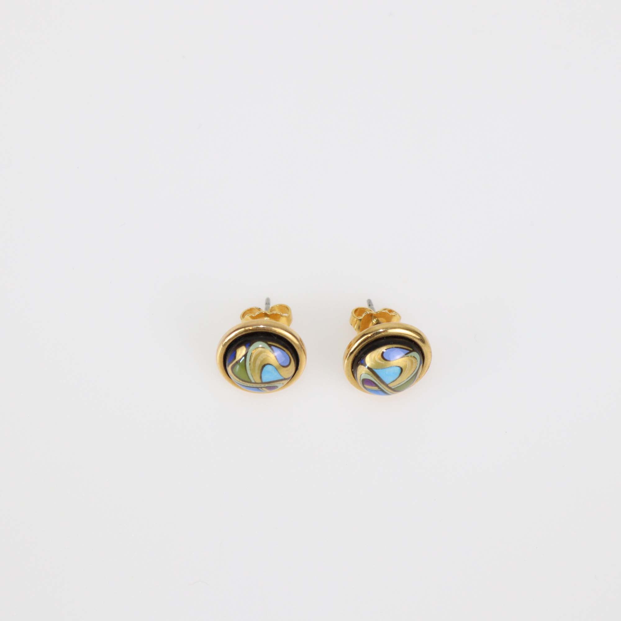 Frey Wille Hommage à Alphonse Mucha Sarah Bernhardt Aquamarin Gold Plated Fire Enamel Cabuchon Stud Earrings