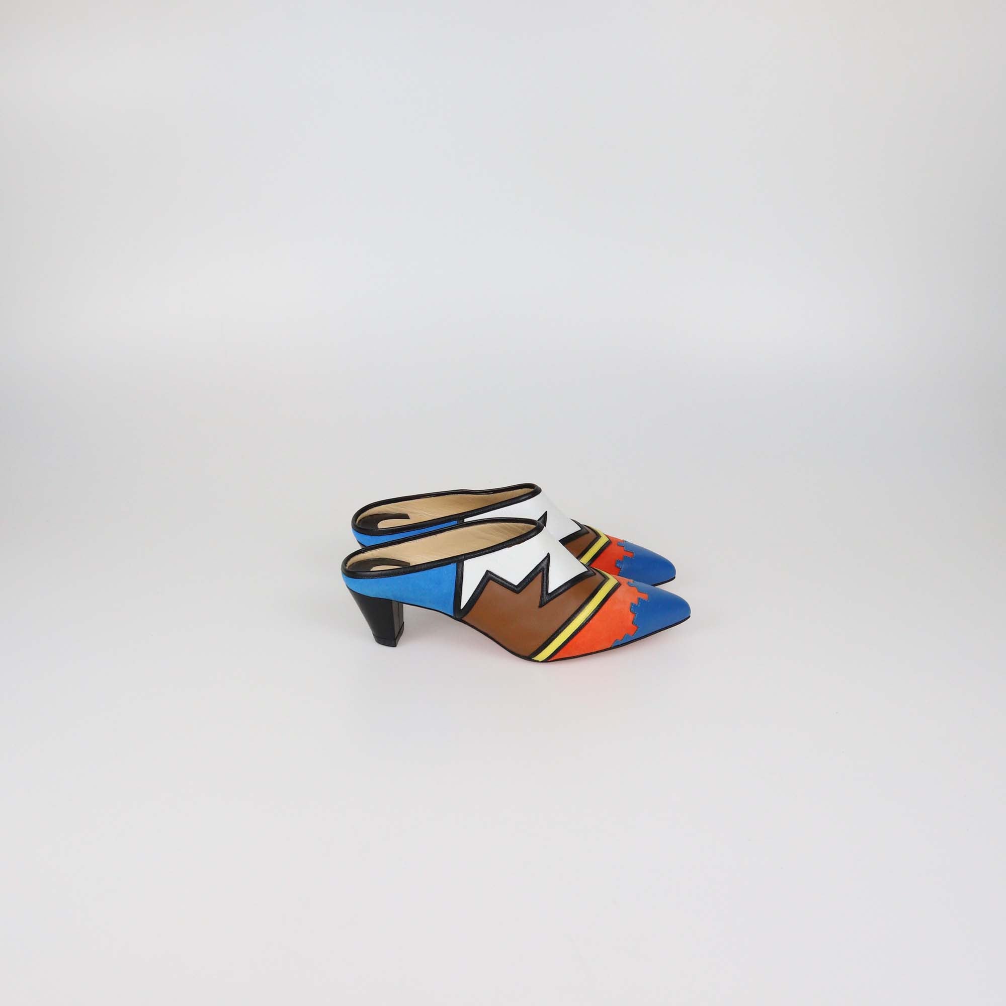 Christian Louboutin Multicolor Leather and Suede Vagachina Mules