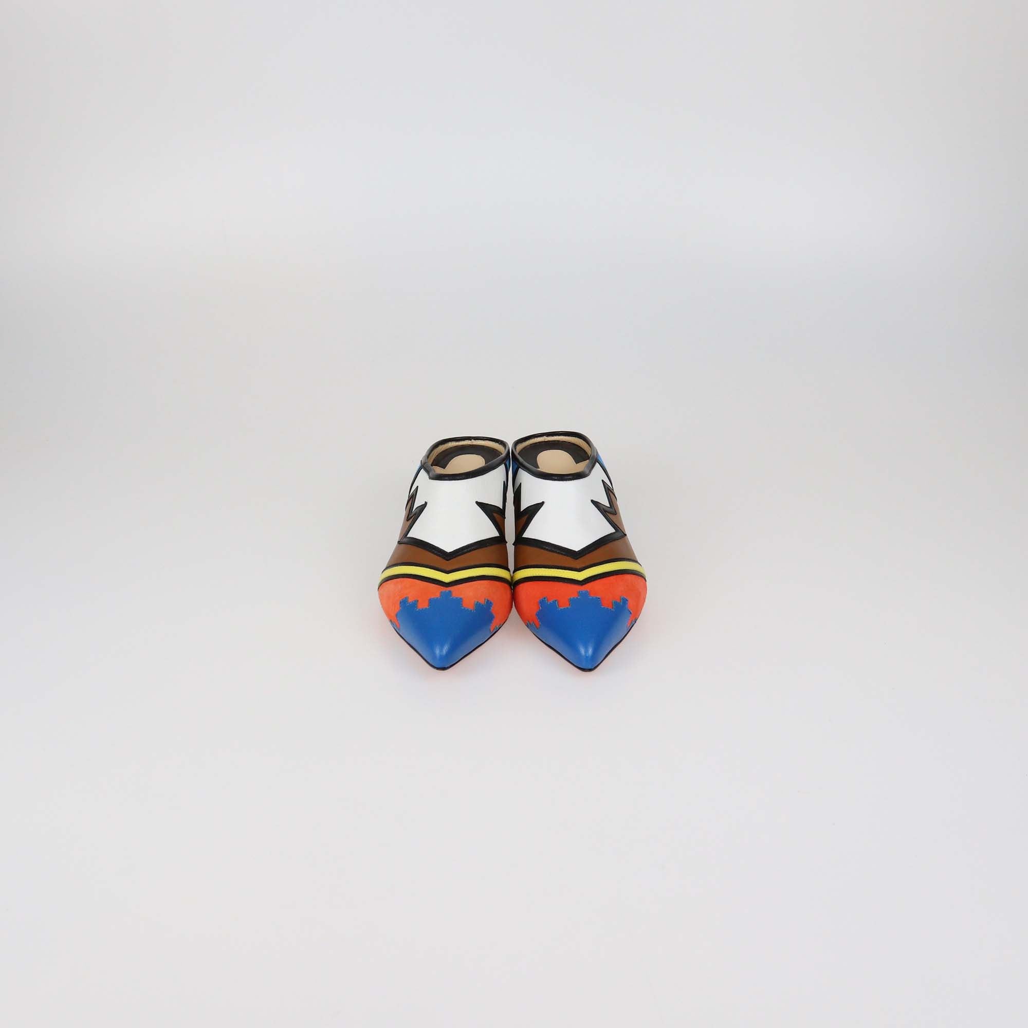 Christian Louboutin Multicolor Leather and Suede Vagachina Mules