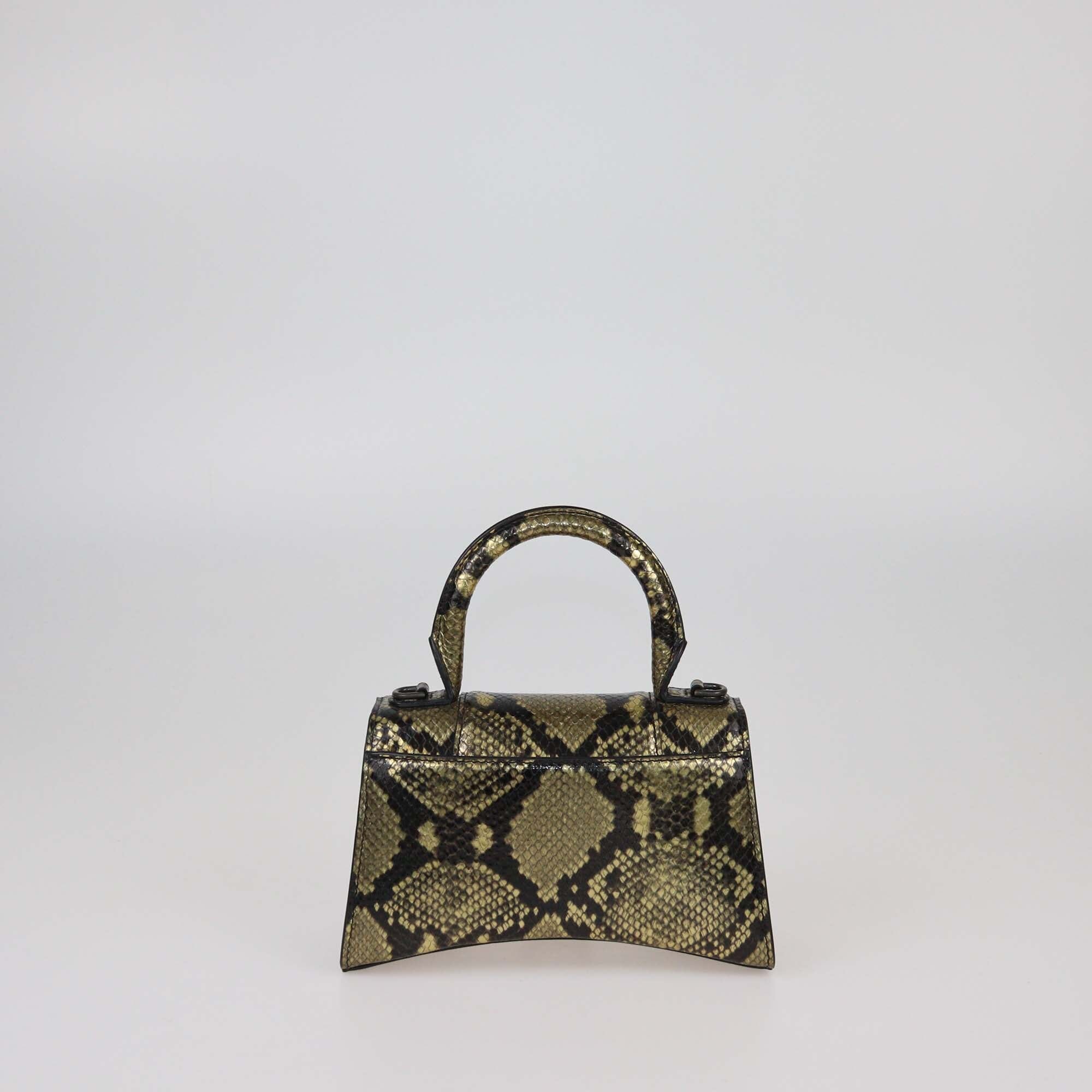 Balenciaga Gold/Black Python XS Hourglass Top Handle Bag Womens Balenciaga