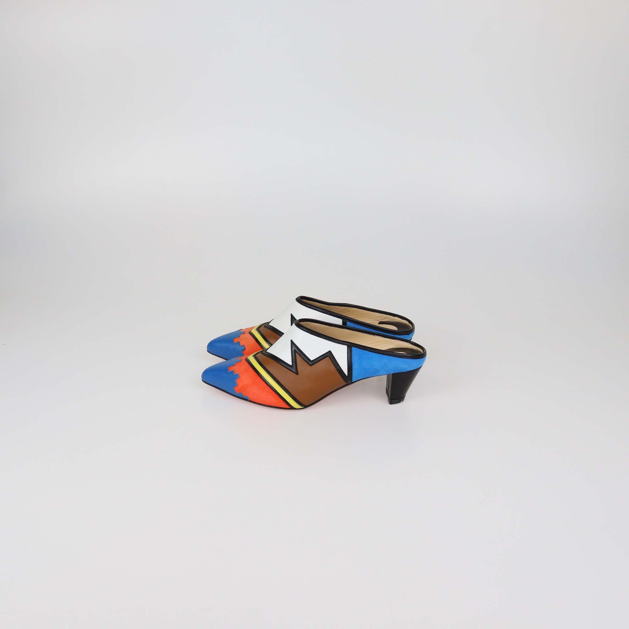 Christian Louboutin Multicolor Leather and Suede Vagachina Mules