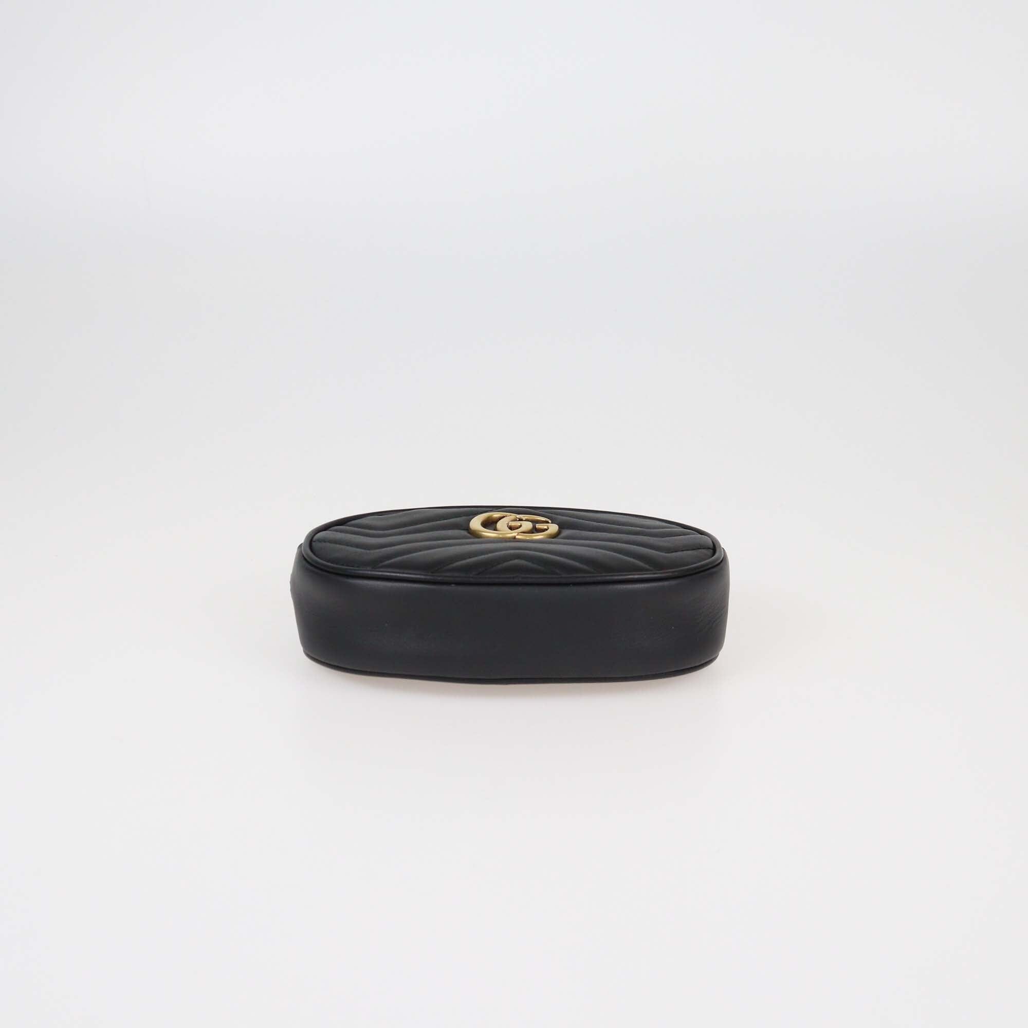 Gucci Black Matelasses GG Leather Marmont Belt Bag Womens Gucci