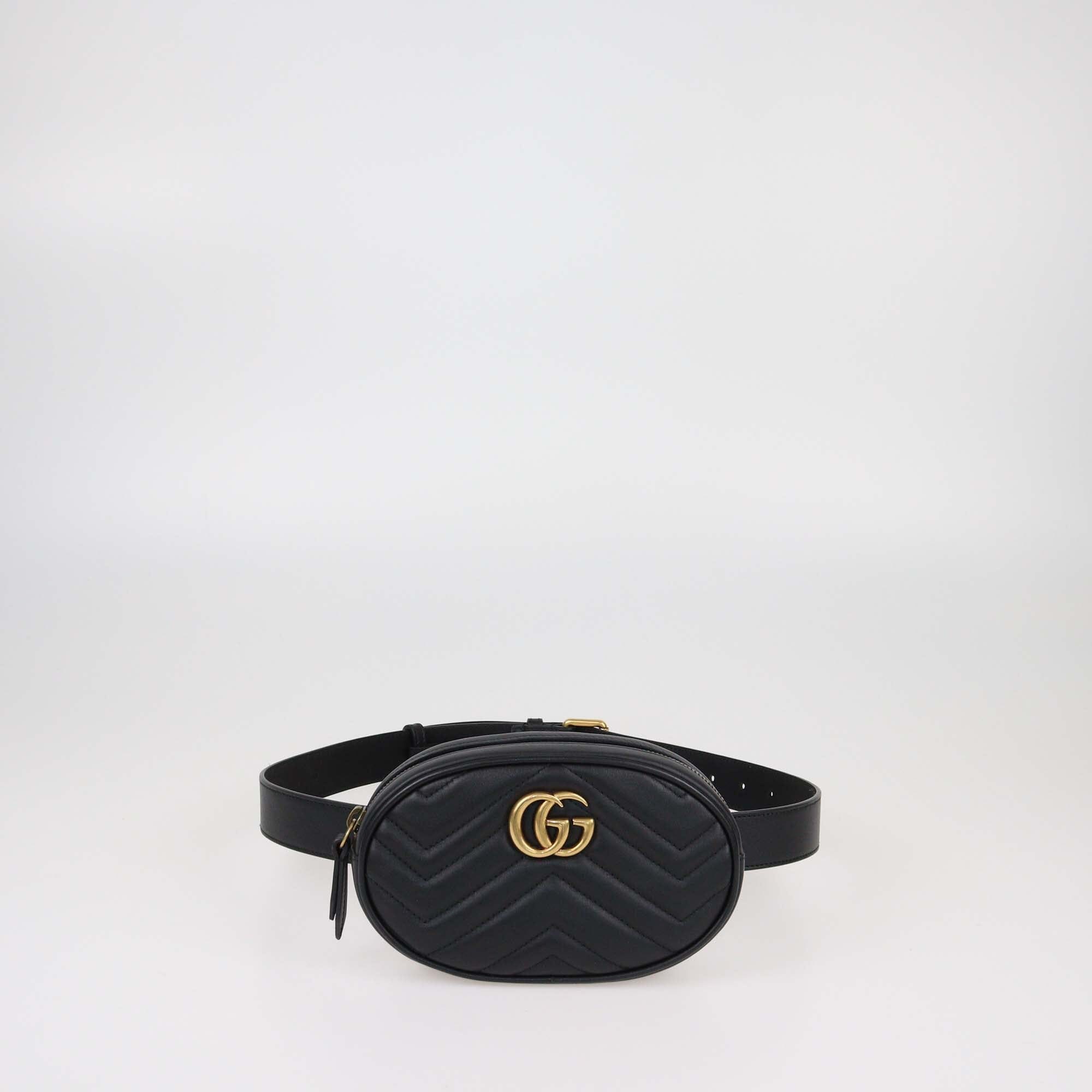 Gucci Black Matelasses GG Leather Marmont Belt Bag Womens Gucci