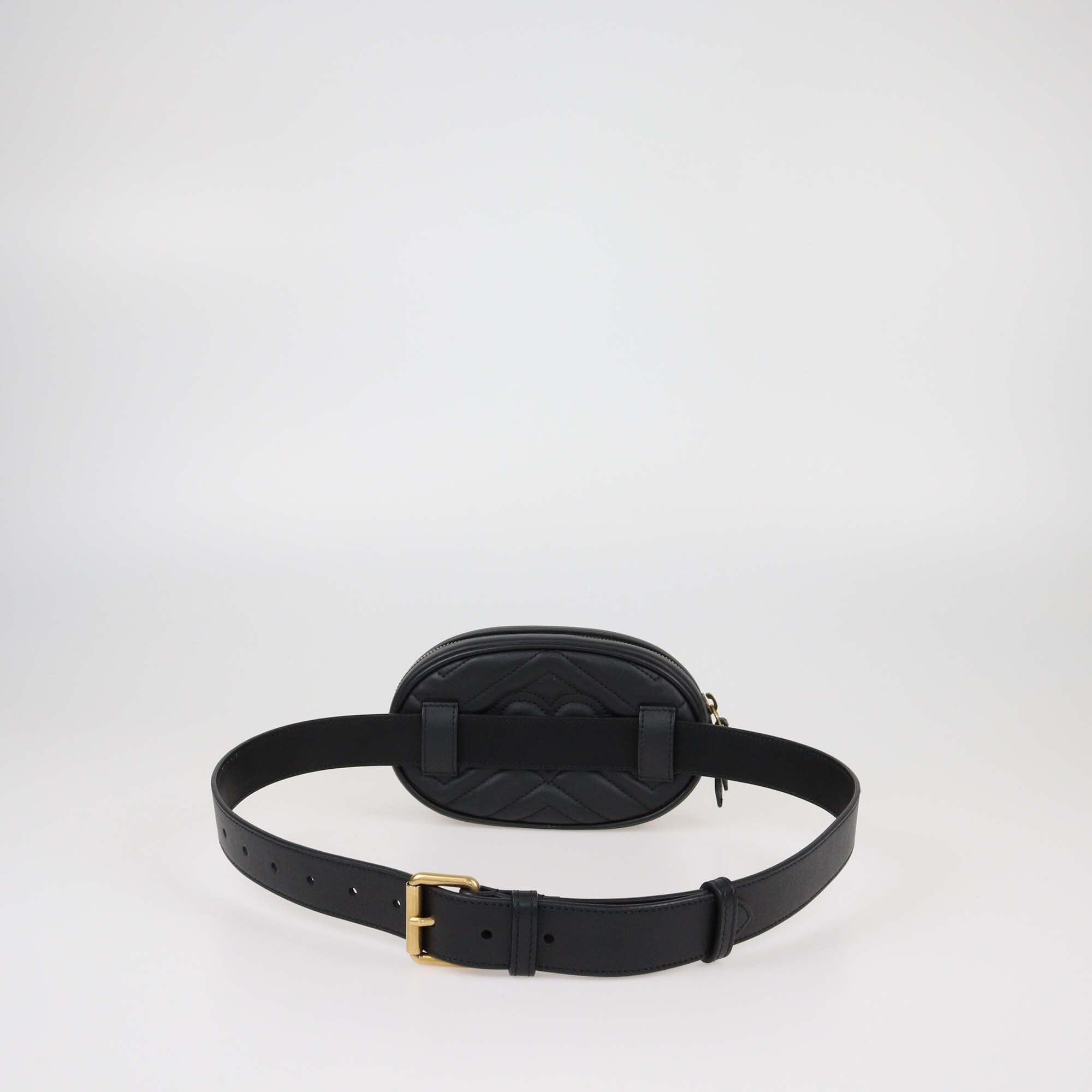 Gucci Black Matelasses GG Leather Marmont Belt Bag Womens Gucci