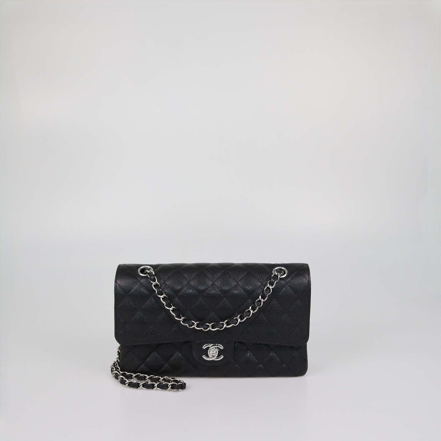 Chanel Black Quilted Caviar Leather Medium Classic Double Flap Bag