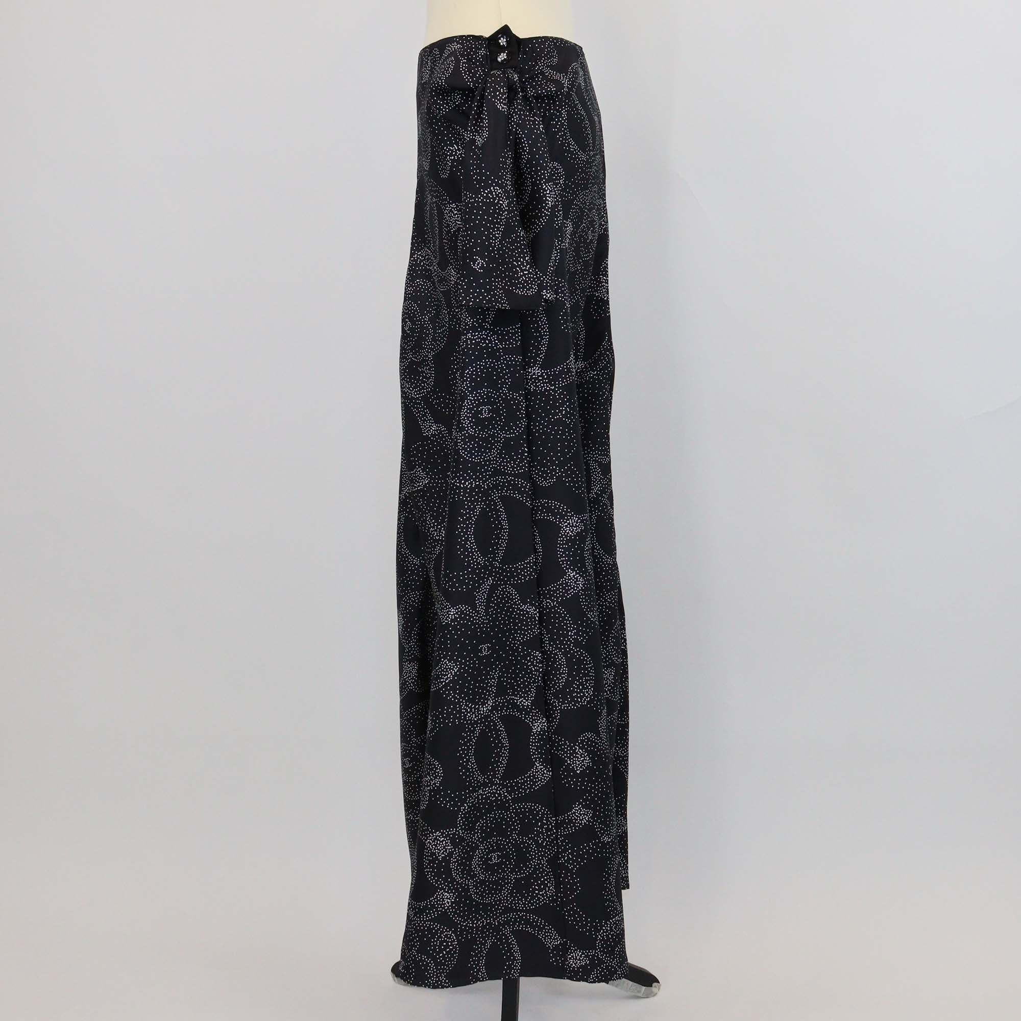 Chanel Black/White Silk Dotted Camillia Slit Maxi Dress
