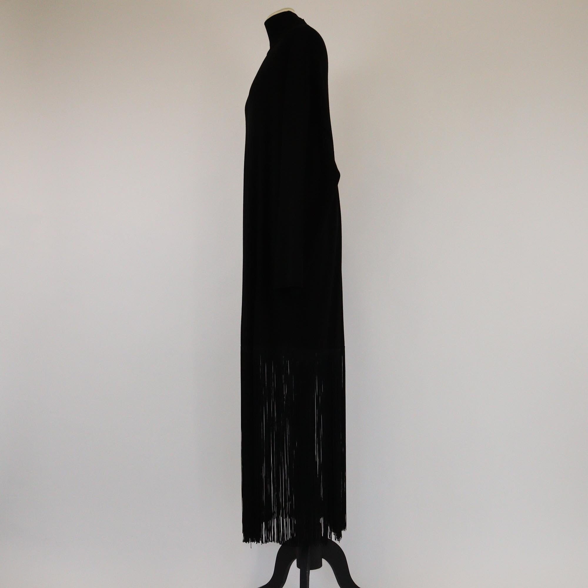 Balenciaga Black Rib Knit Mock Neck Long Sleeve Fringed Detailed Dress Womens Balenciaga