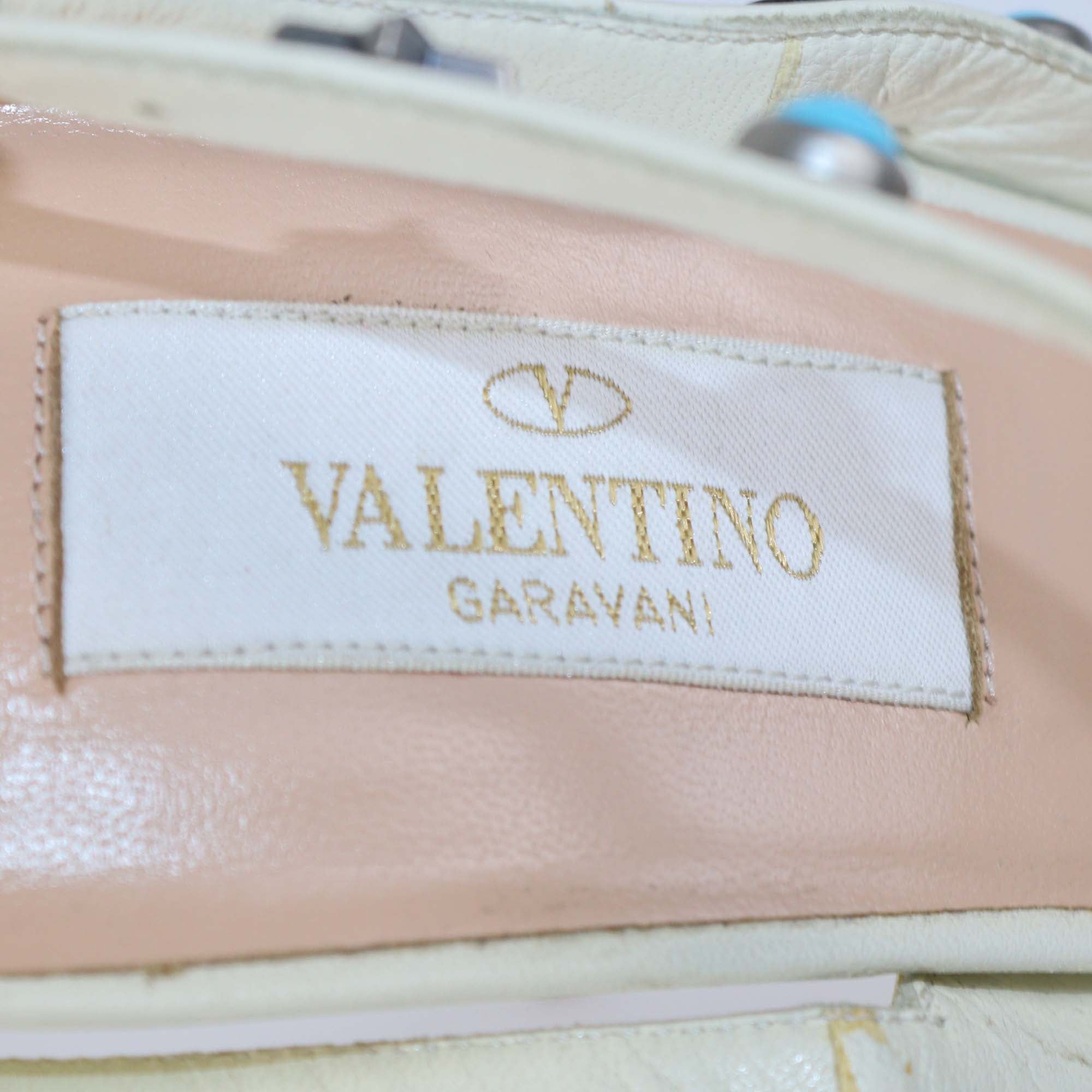 Valentino Cream/White Patent Leather Rolling Rockstud Caged Pumps