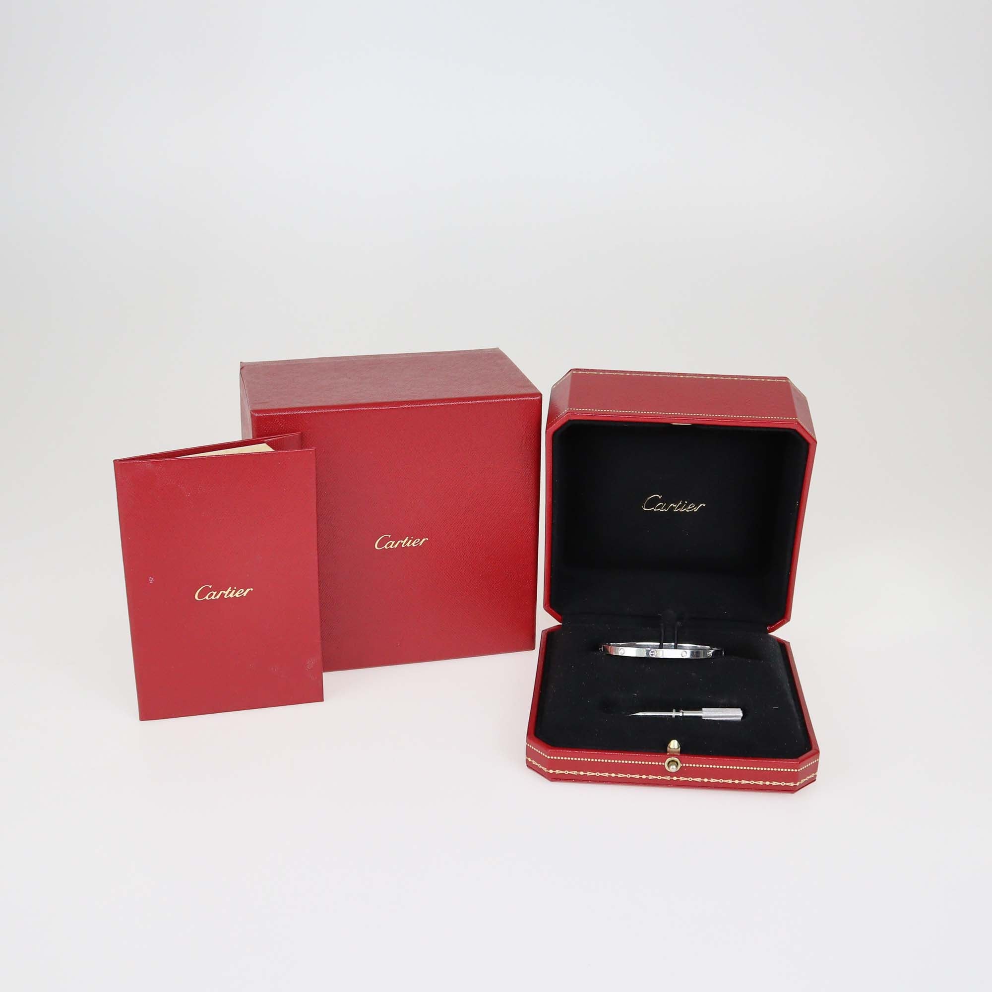 Cartier 18k White Gold Diamond Love Bangle Bracelet SM Size 16