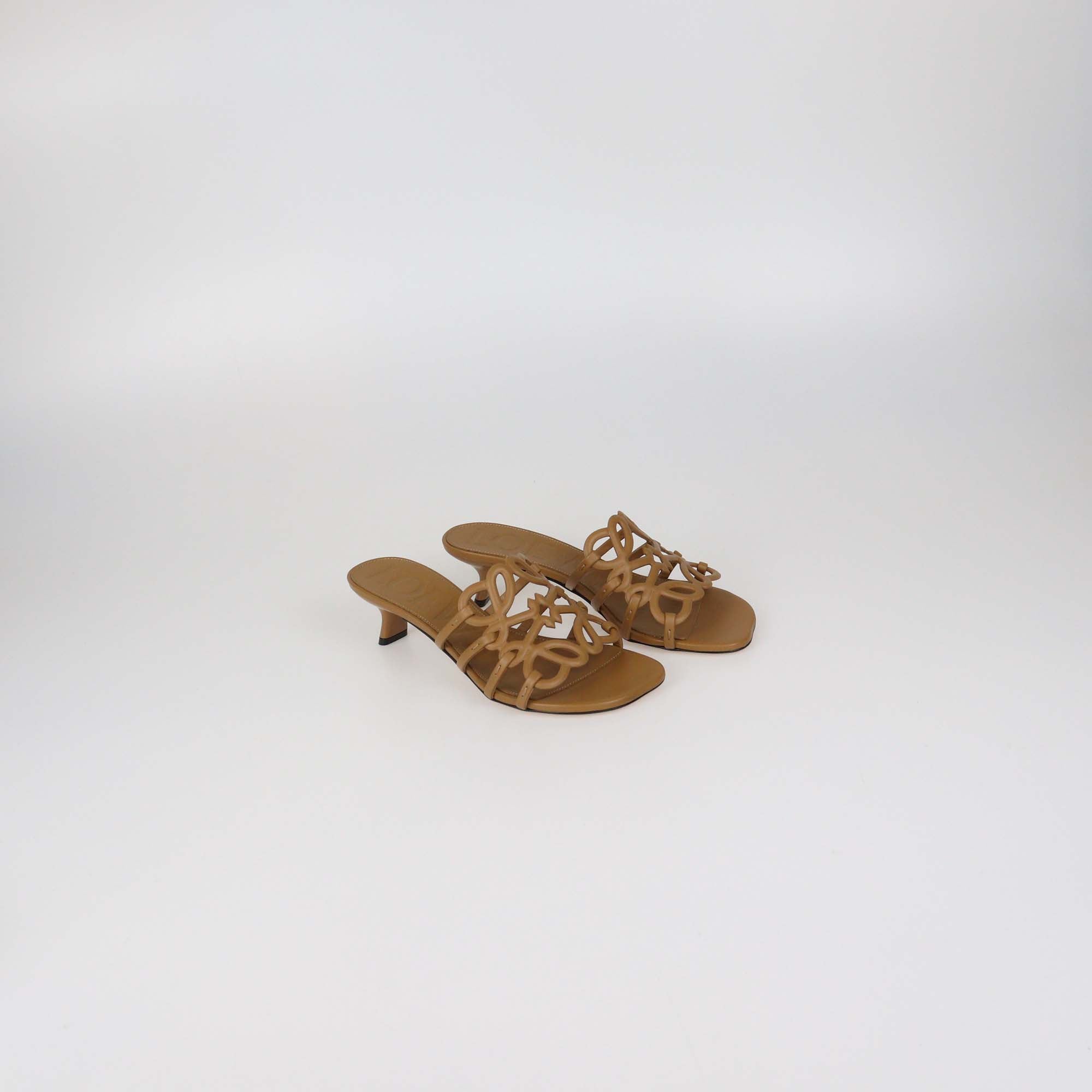 Loewe Camel Leather Petal Anagram Sandals