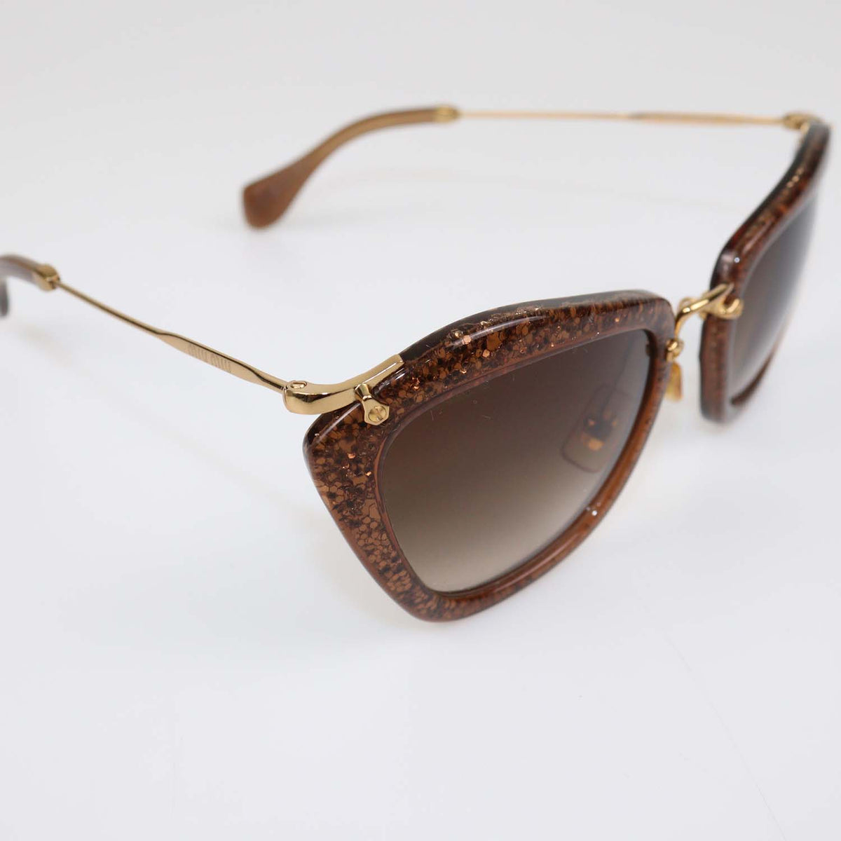 Miu Miu Brown Gradient Glitter Frame Butterfly Sunglasses