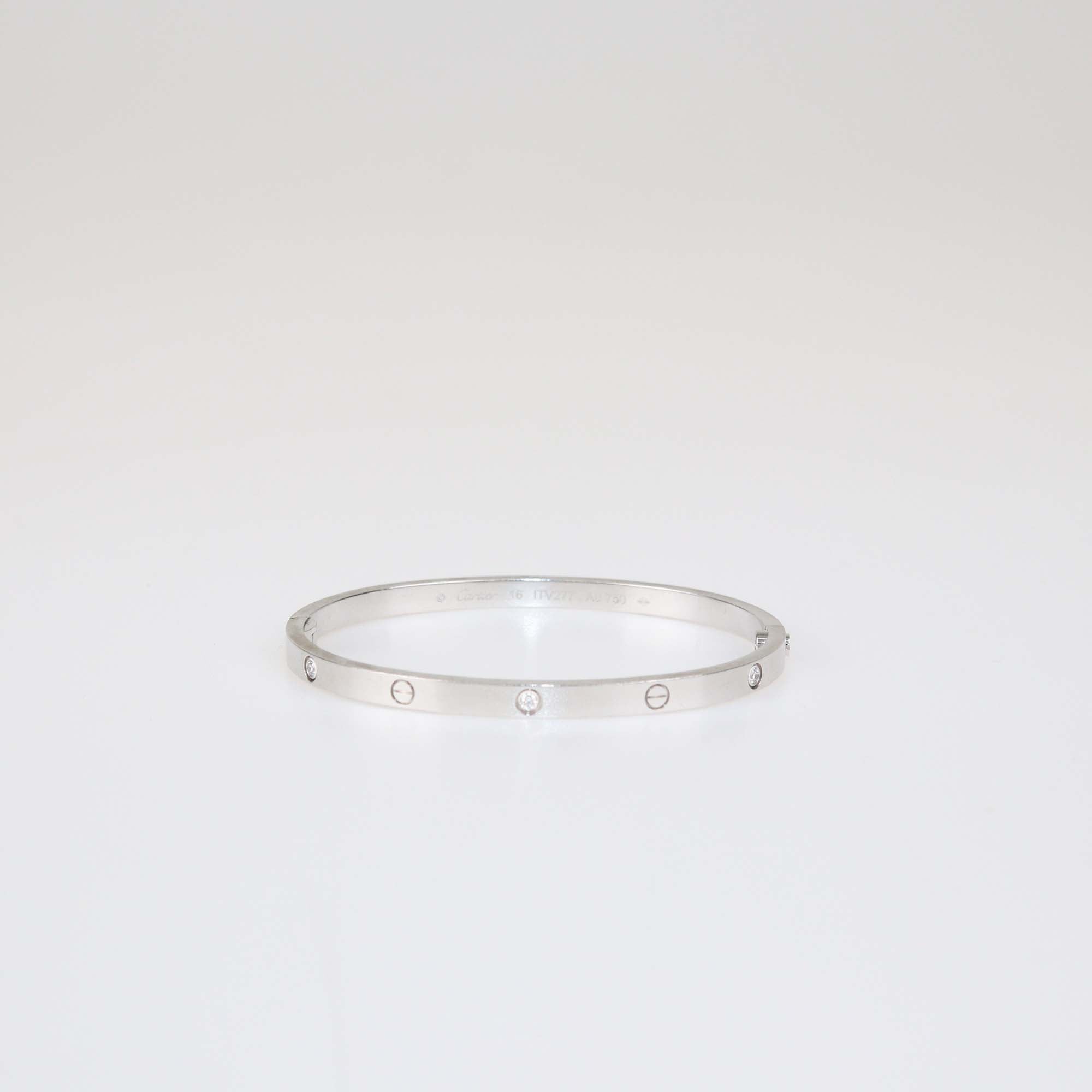 Cartier 18k White Gold Diamond Love Bangle Bracelet SM Size 16
