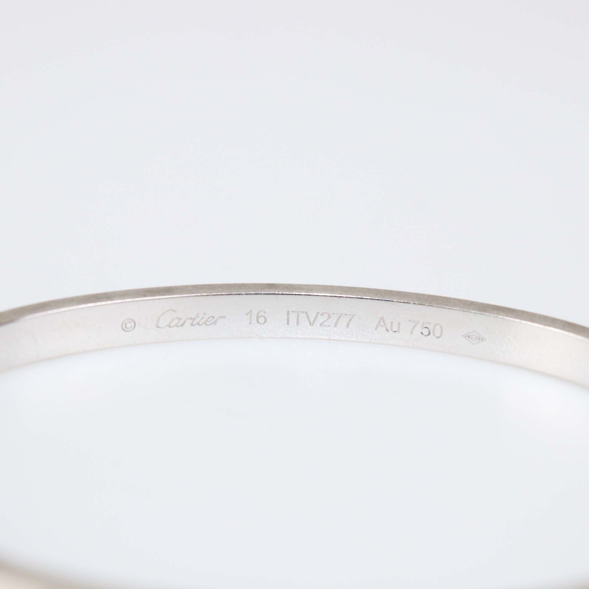 Cartier 18k White Gold Diamond Love Bangle Bracelet SM Size 16