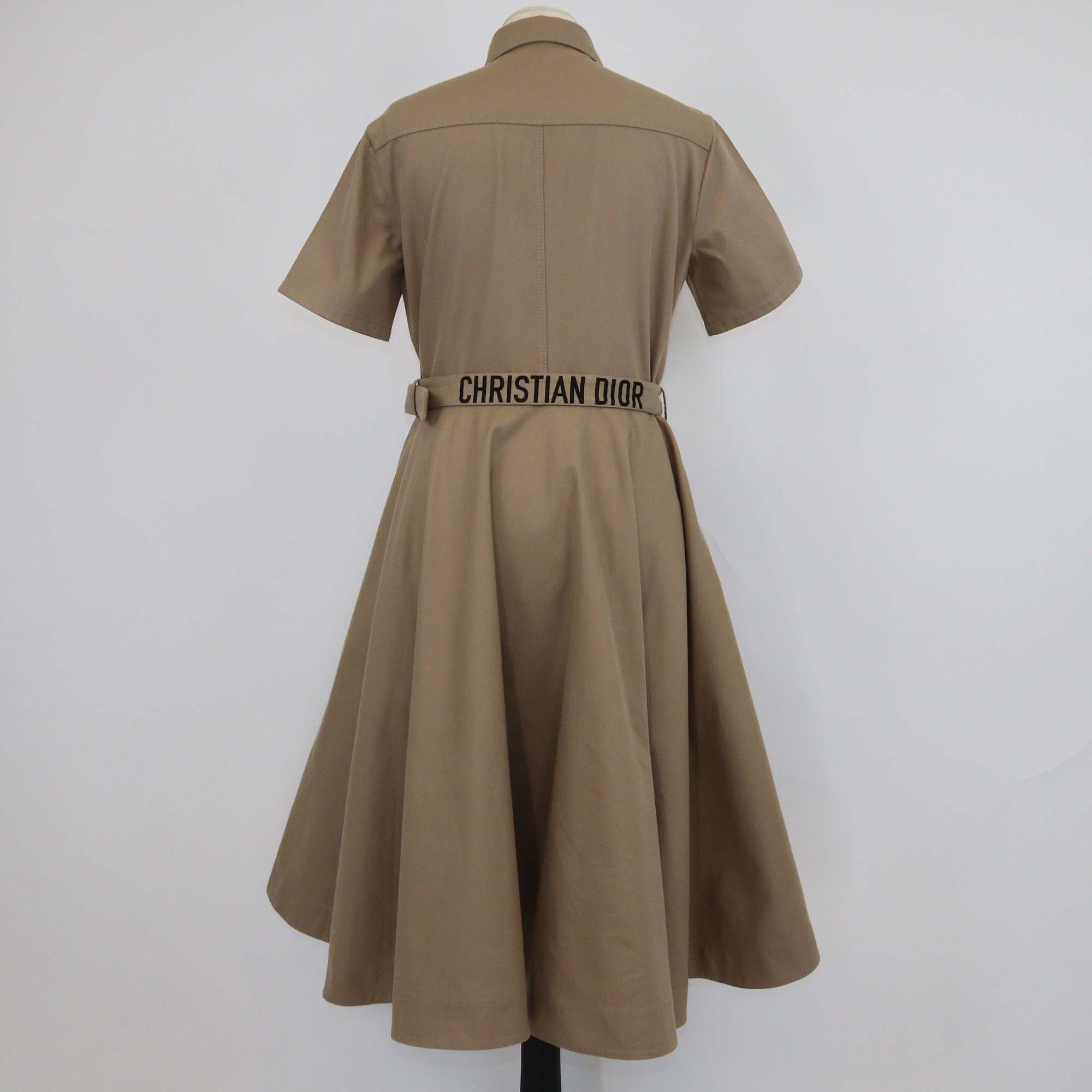 Christian Dior Brown Blend Cotton Pleated Belted Midi Dress