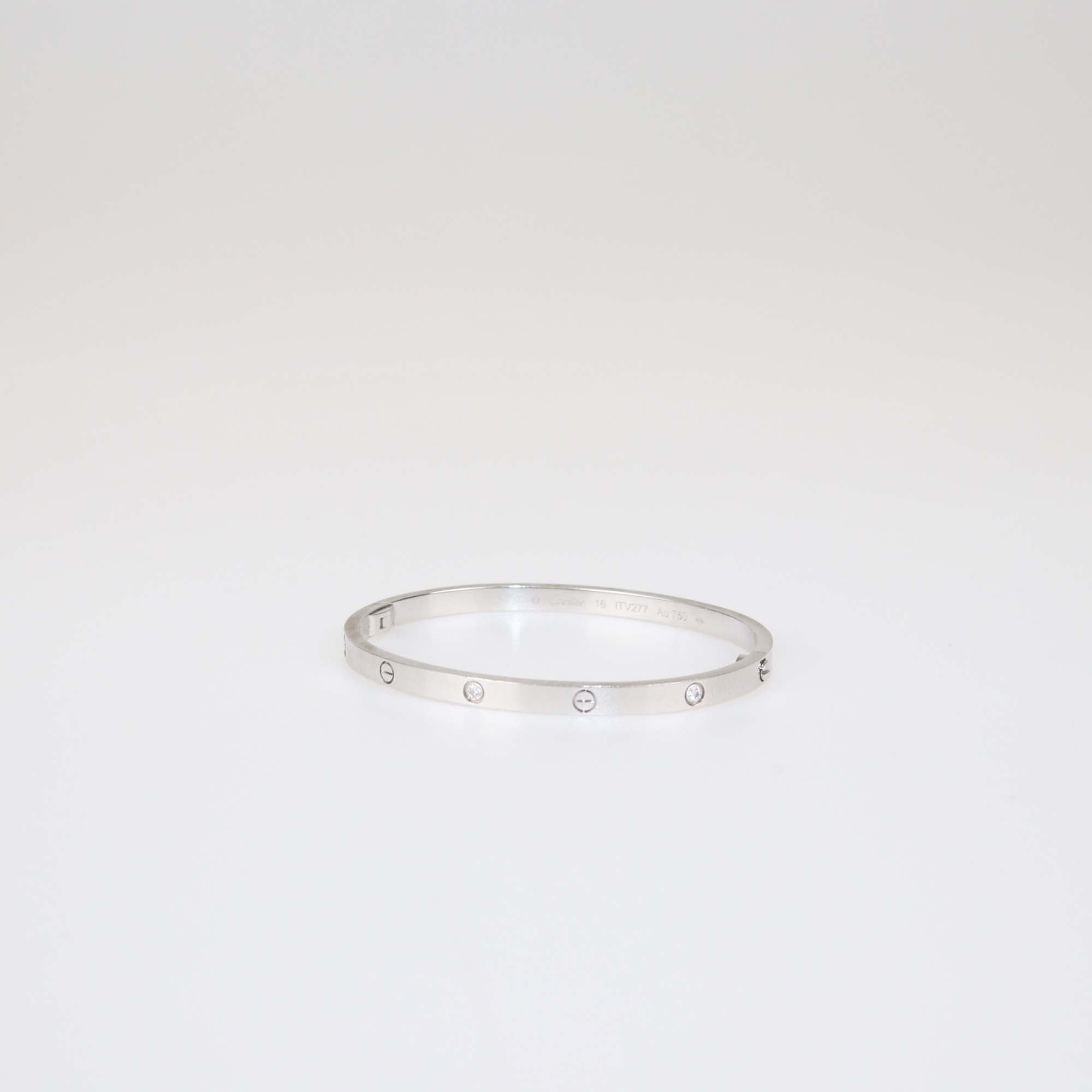 Cartier 18k White Gold Diamond Love Bangle Bracelet SM Size 16