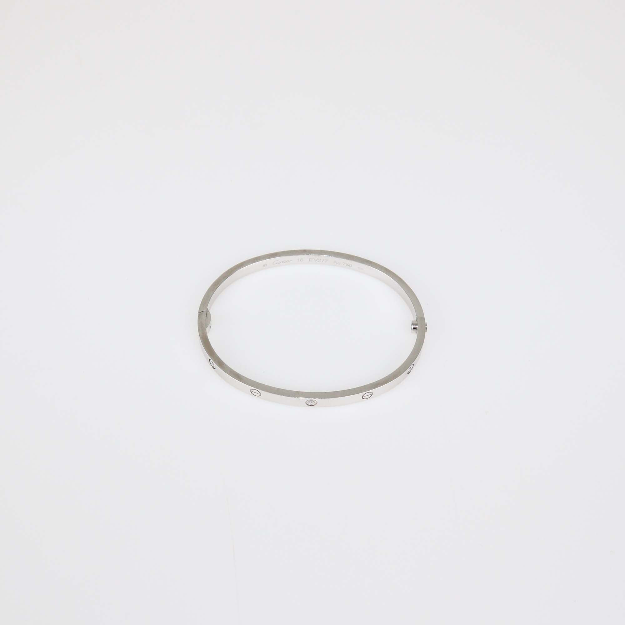Cartier 18k White Gold Diamond Love Bangle Bracelet SM Size 16