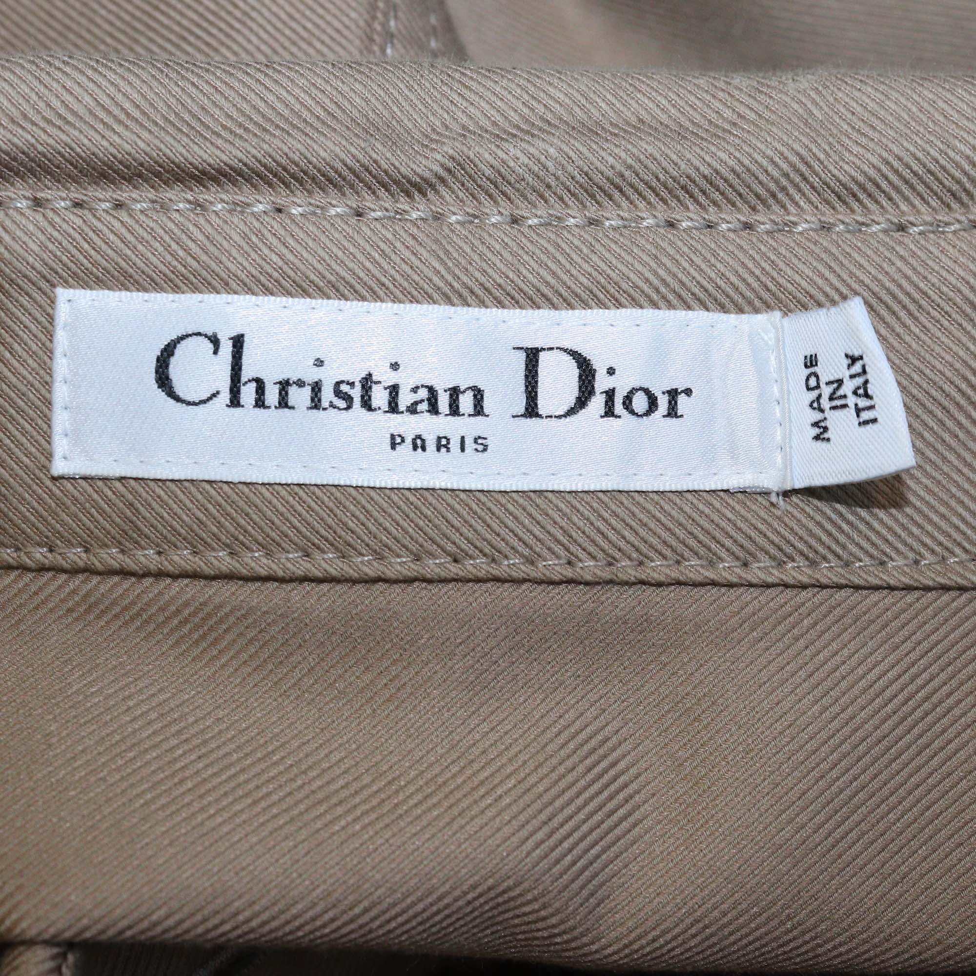Christian Dior Brown Blend Cotton Pleated Belted Midi Dress