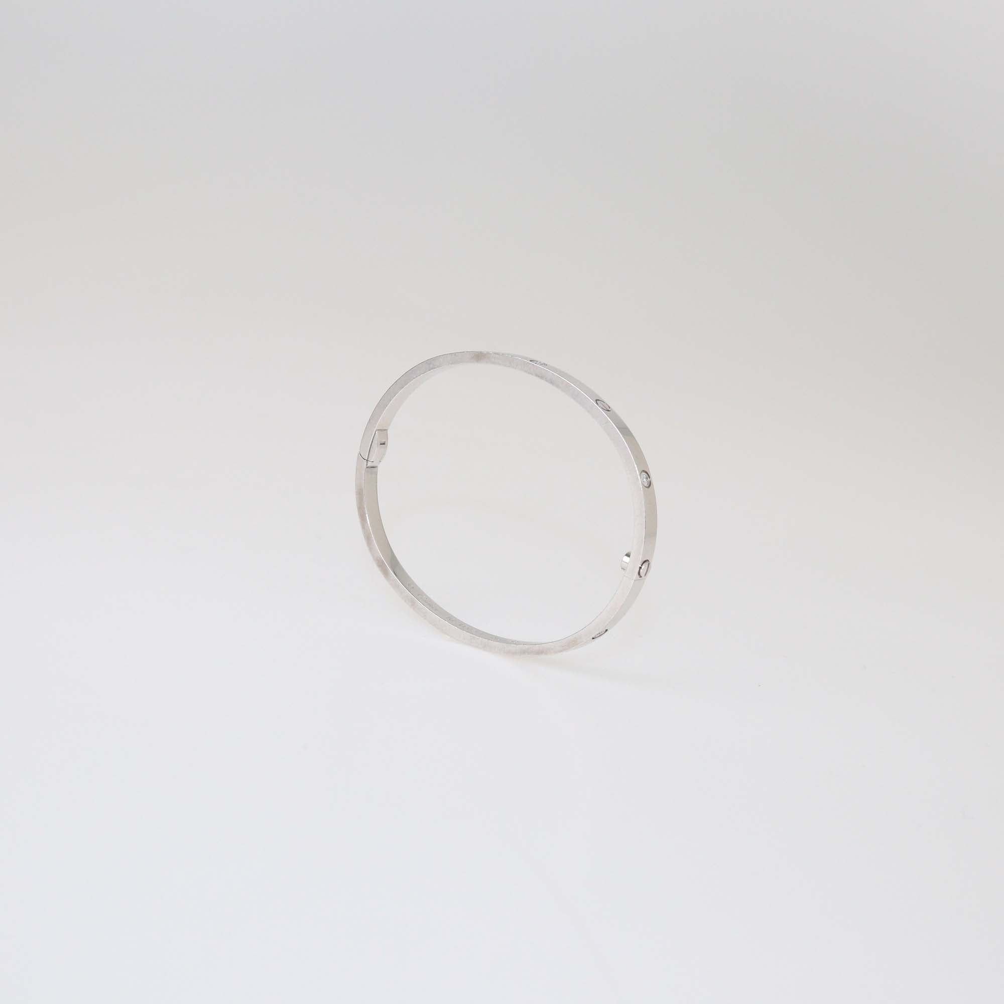 Cartier 18k White Gold Diamond Love Bangle Bracelet SM Size 16
