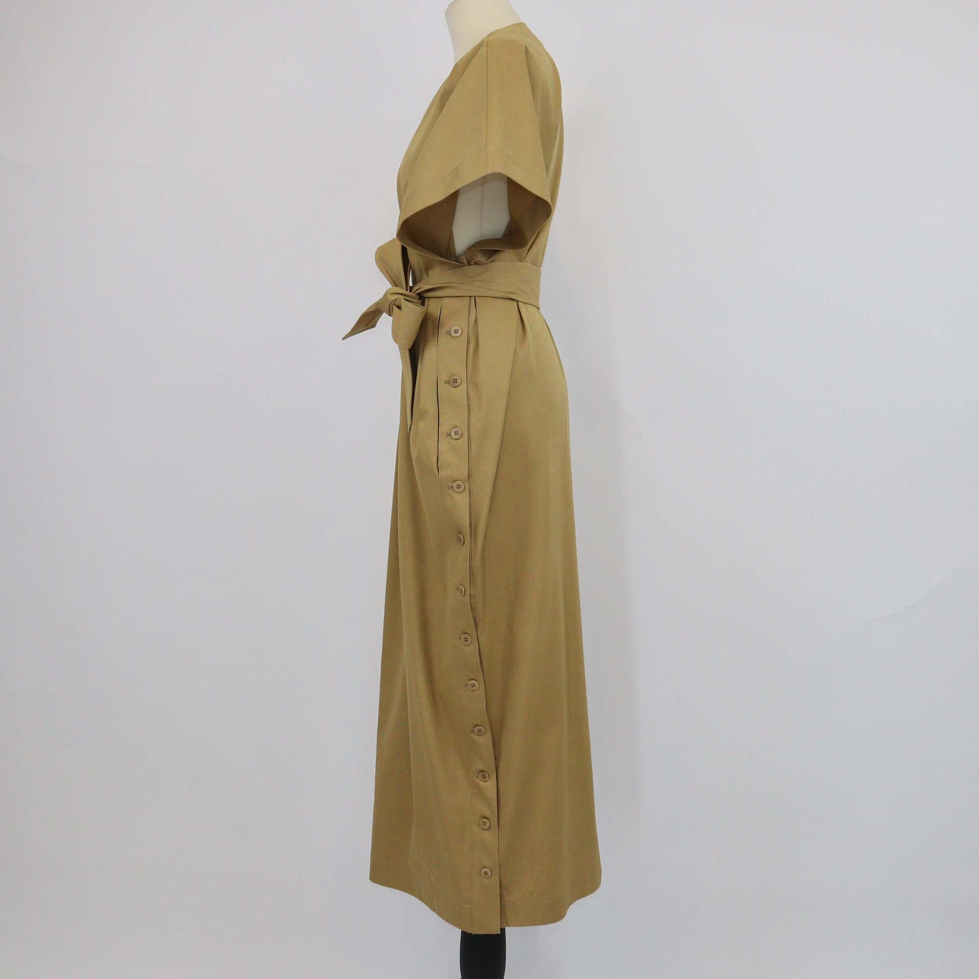 Sa Su Phi Khaki Cotton Button Up Belted Maxi Dress