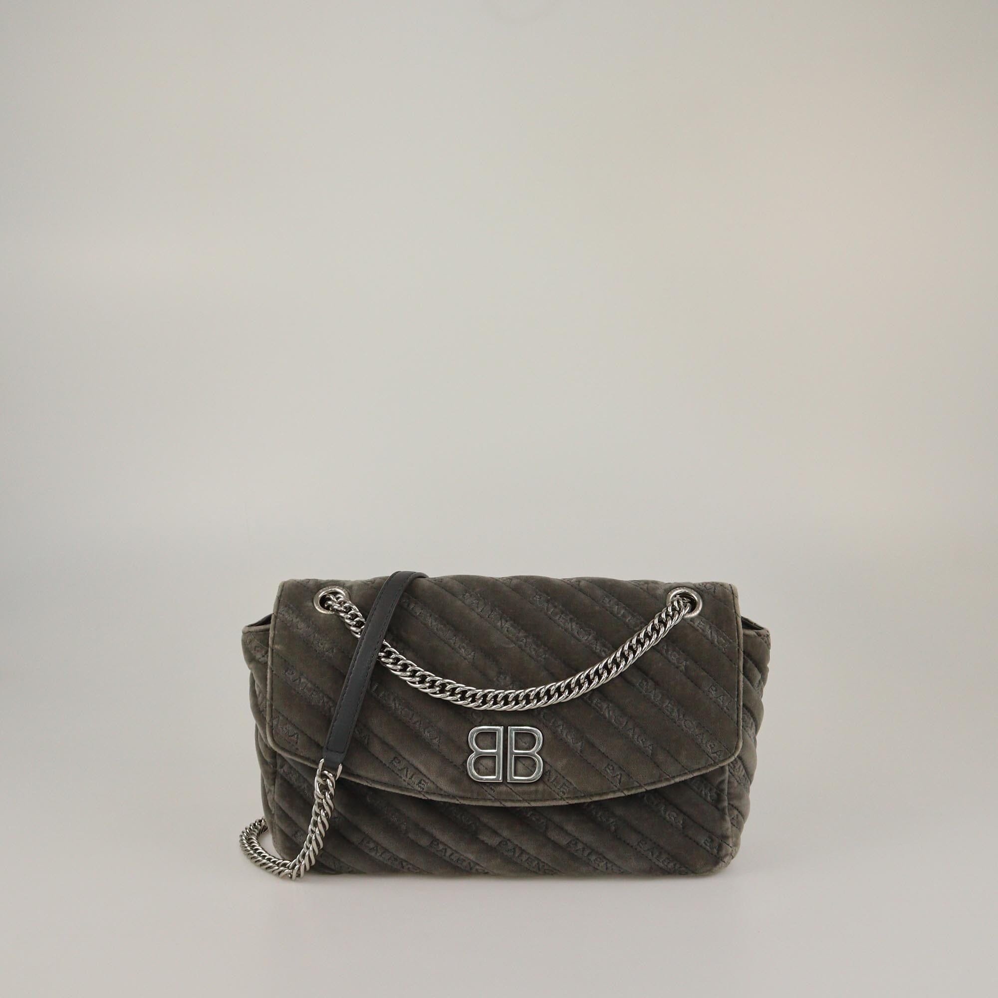 Balenciaga Grey Embossed Medium BB Round Shoulder Bag Womens Balenciaga