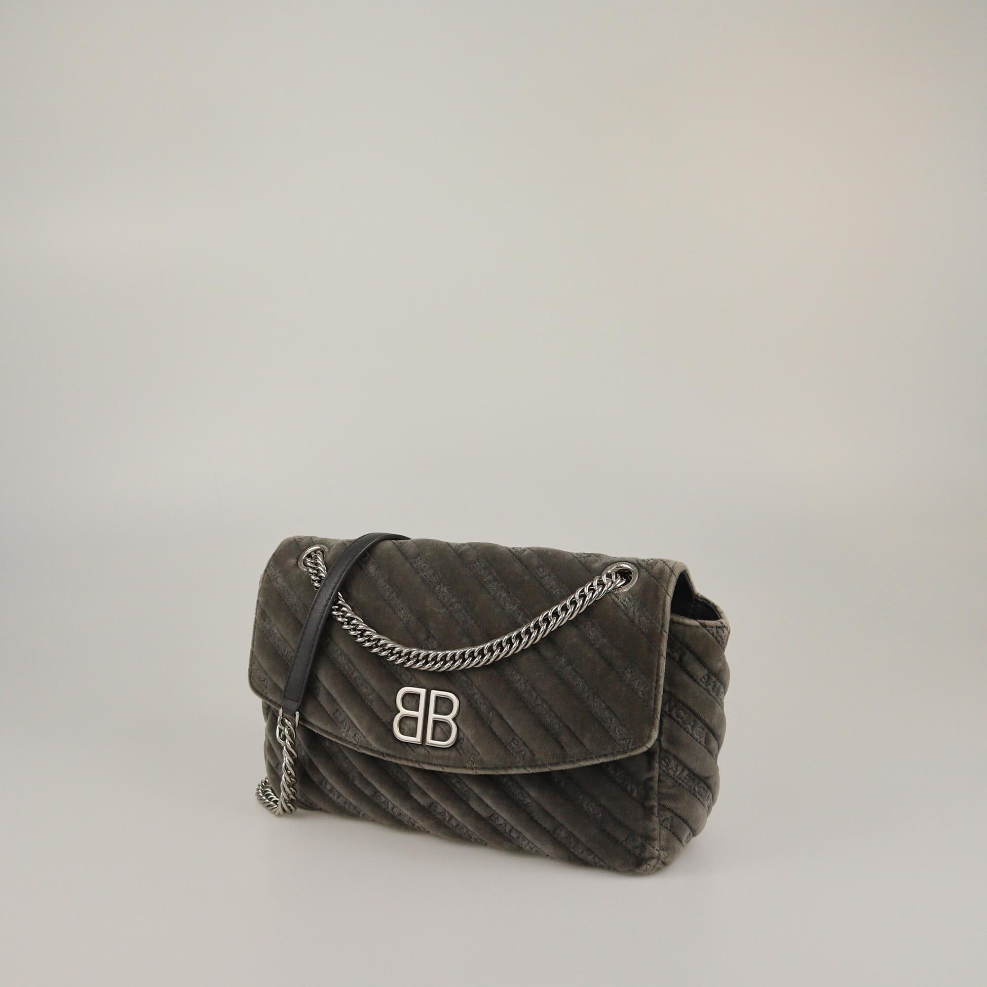 Balenciaga Grey Embossed Medium BB Round Shoulder Bag Womens Balenciaga