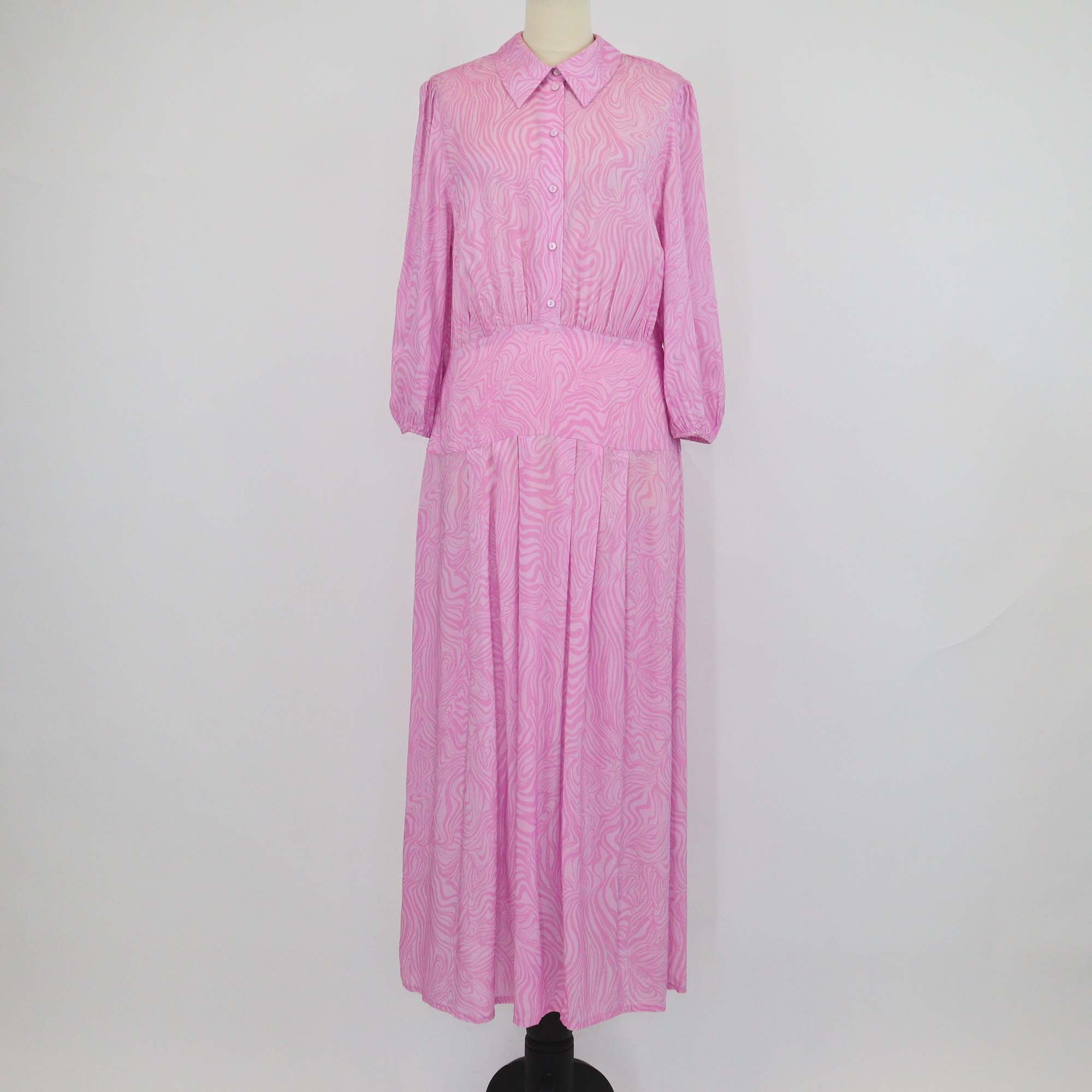 Rixo Pink Viscose Marble Effect Pleated Izzy Shirt Dress