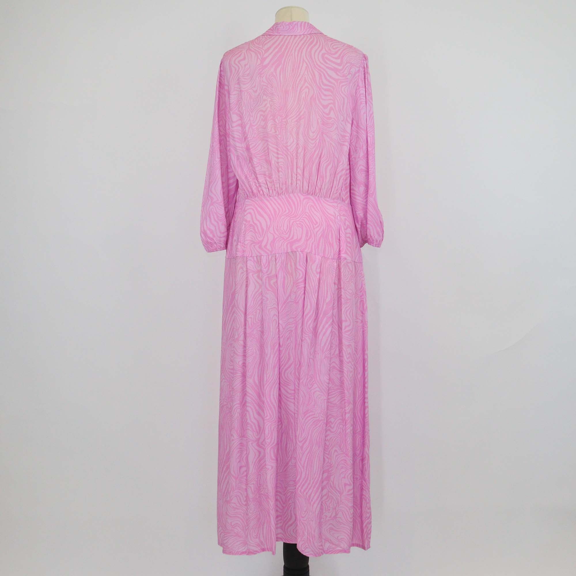 Rixo Pink Viscose Marble Effect Pleated Izzy Shirt Dress