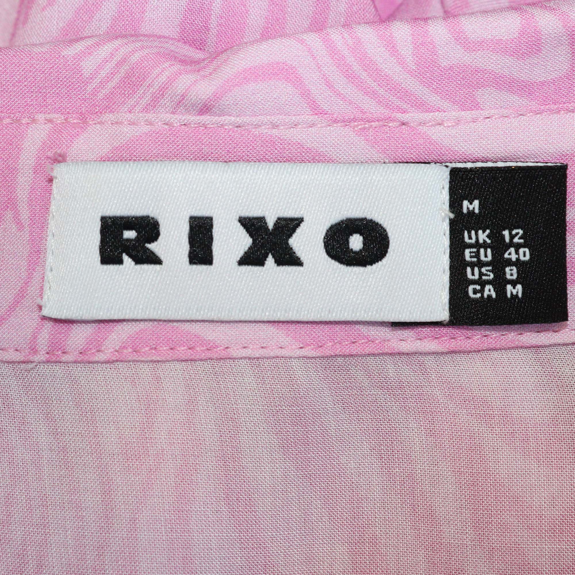 Rixo Pink Viscose Marble Effect Pleated Izzy Shirt Dress