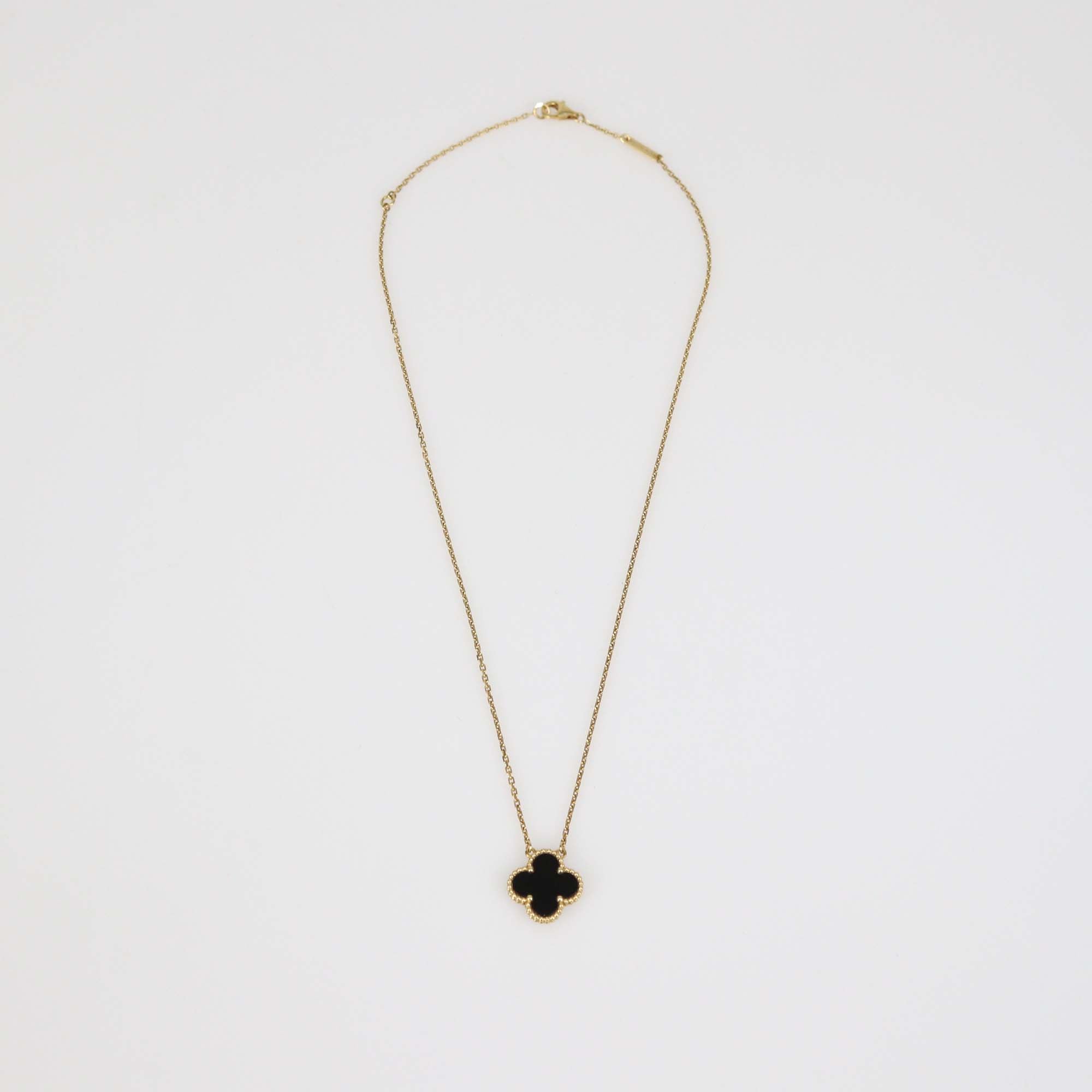 Van Cleef & Arpels 18K Yellow Gold Onyx Vintage Alhambra Necklace