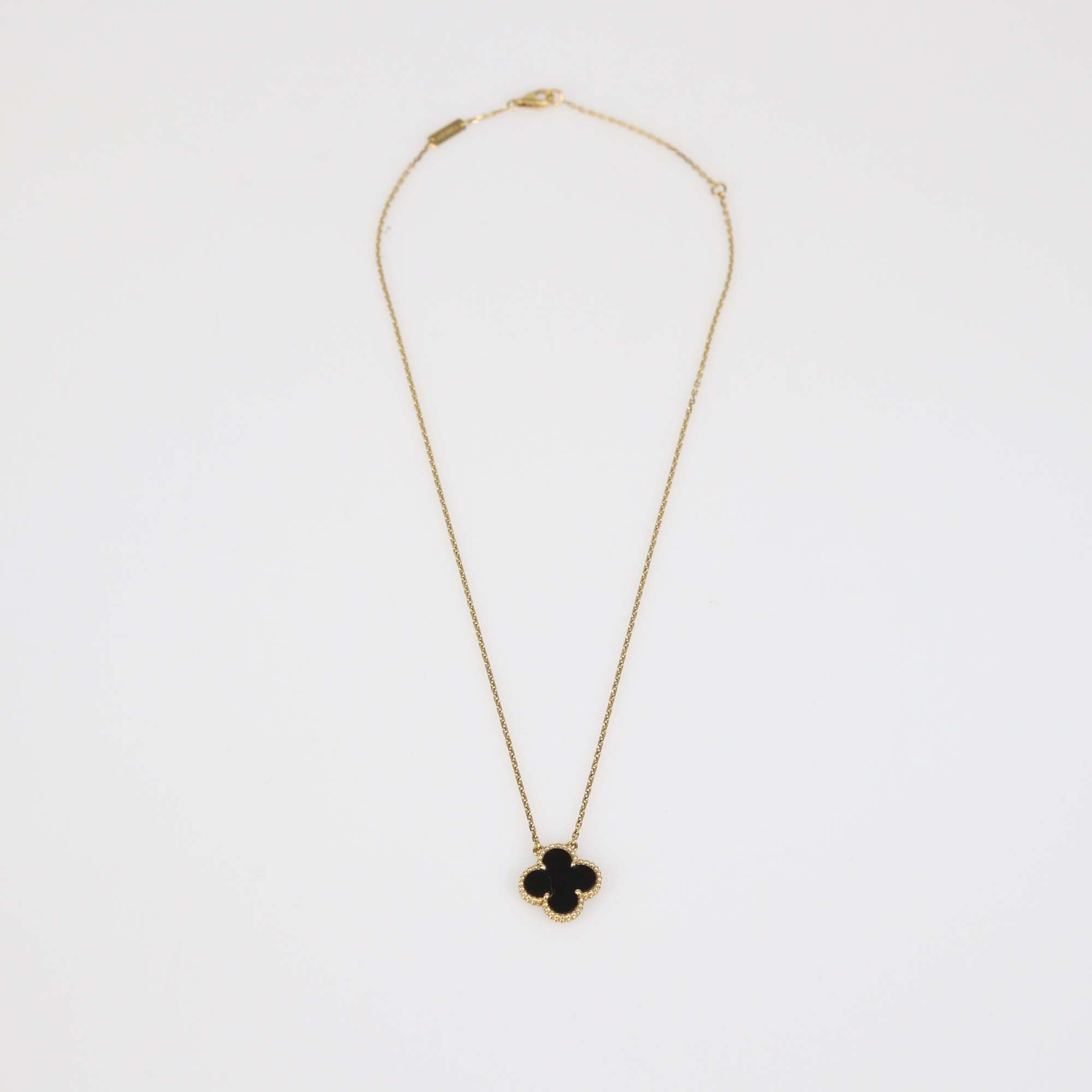 Van Cleef & Arpels 18K Yellow Gold Onyx Vintage Alhambra Necklace