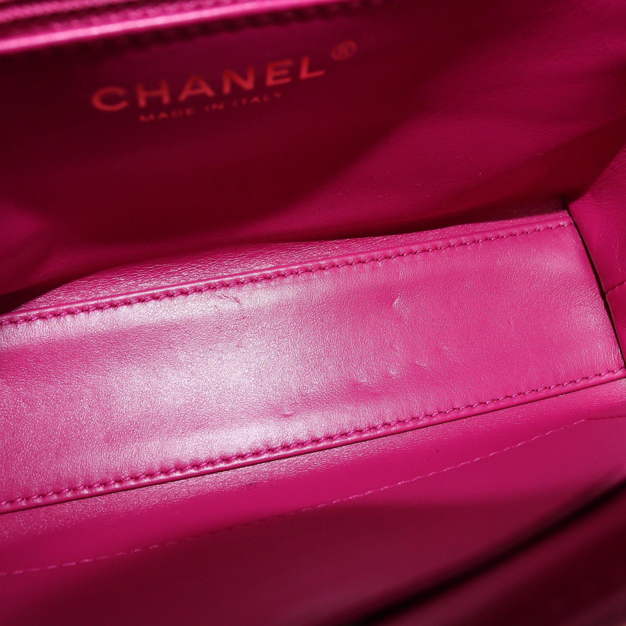 Chanel Fuchsia Quilted Denim Mini Kelly Shopping Bag Womens Chanel