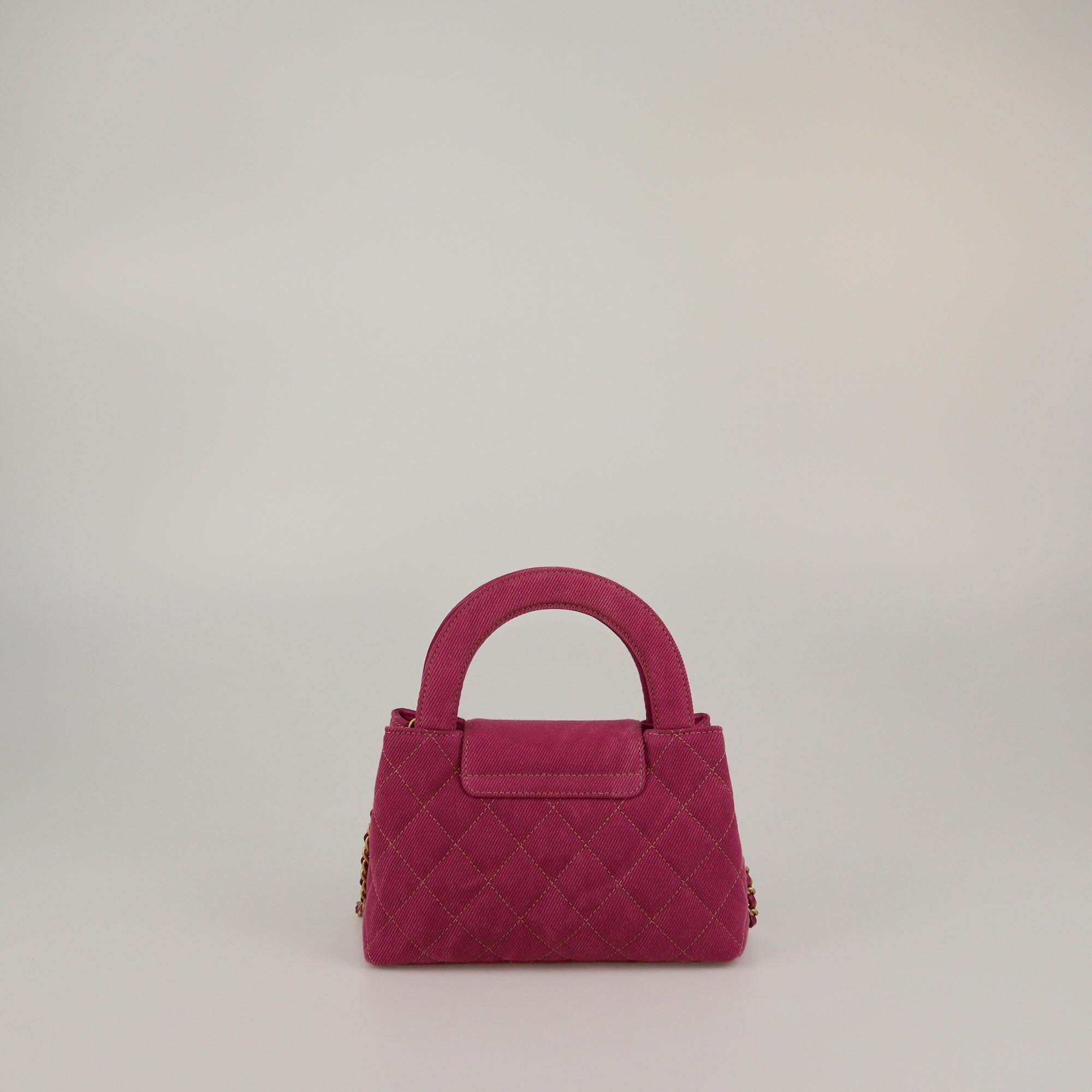 Chanel Fuchsia Quilted Denim Mini Kelly Shopping Bag Womens Chanel