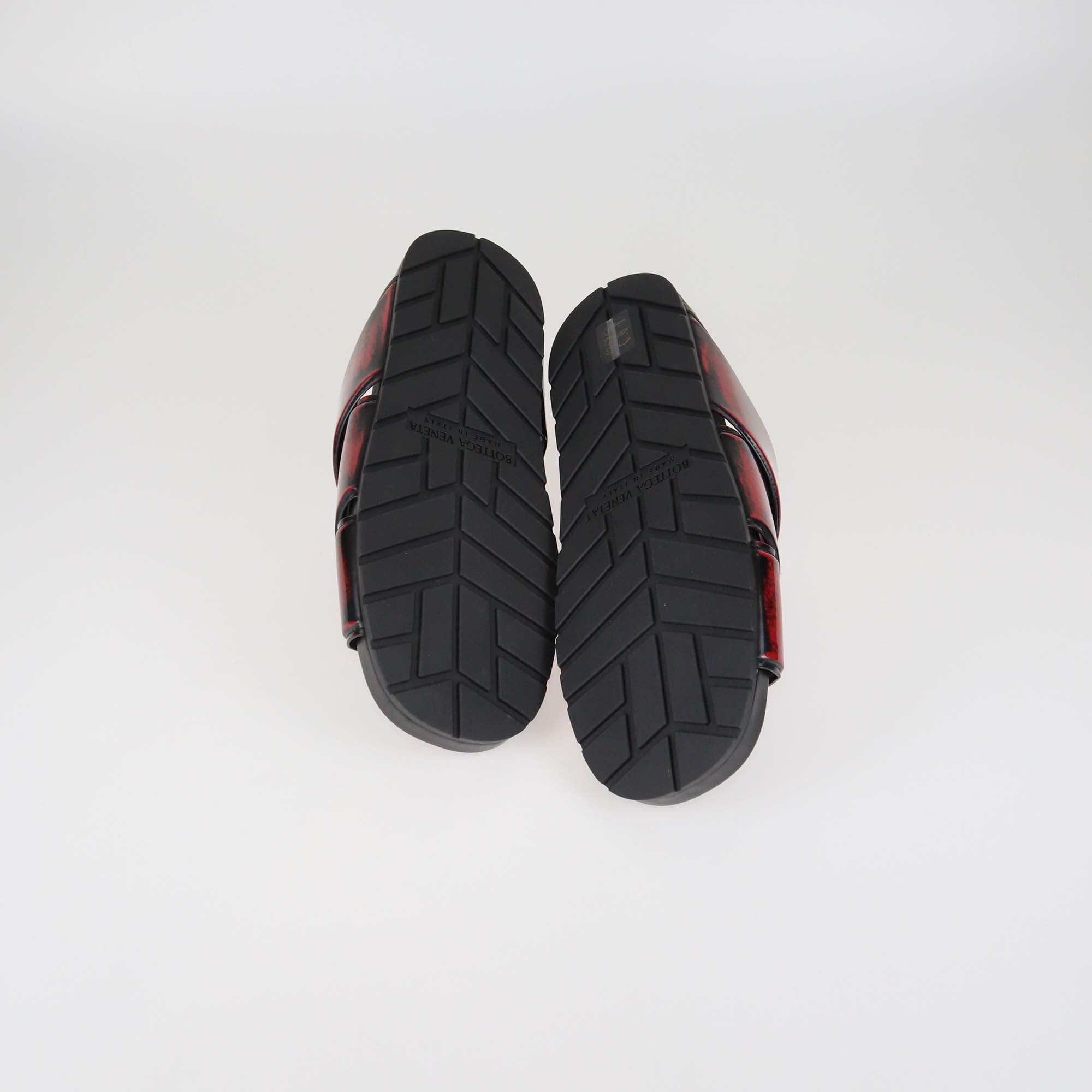Bottega Veneta Red/Black Patent Leather Bridge Sandals