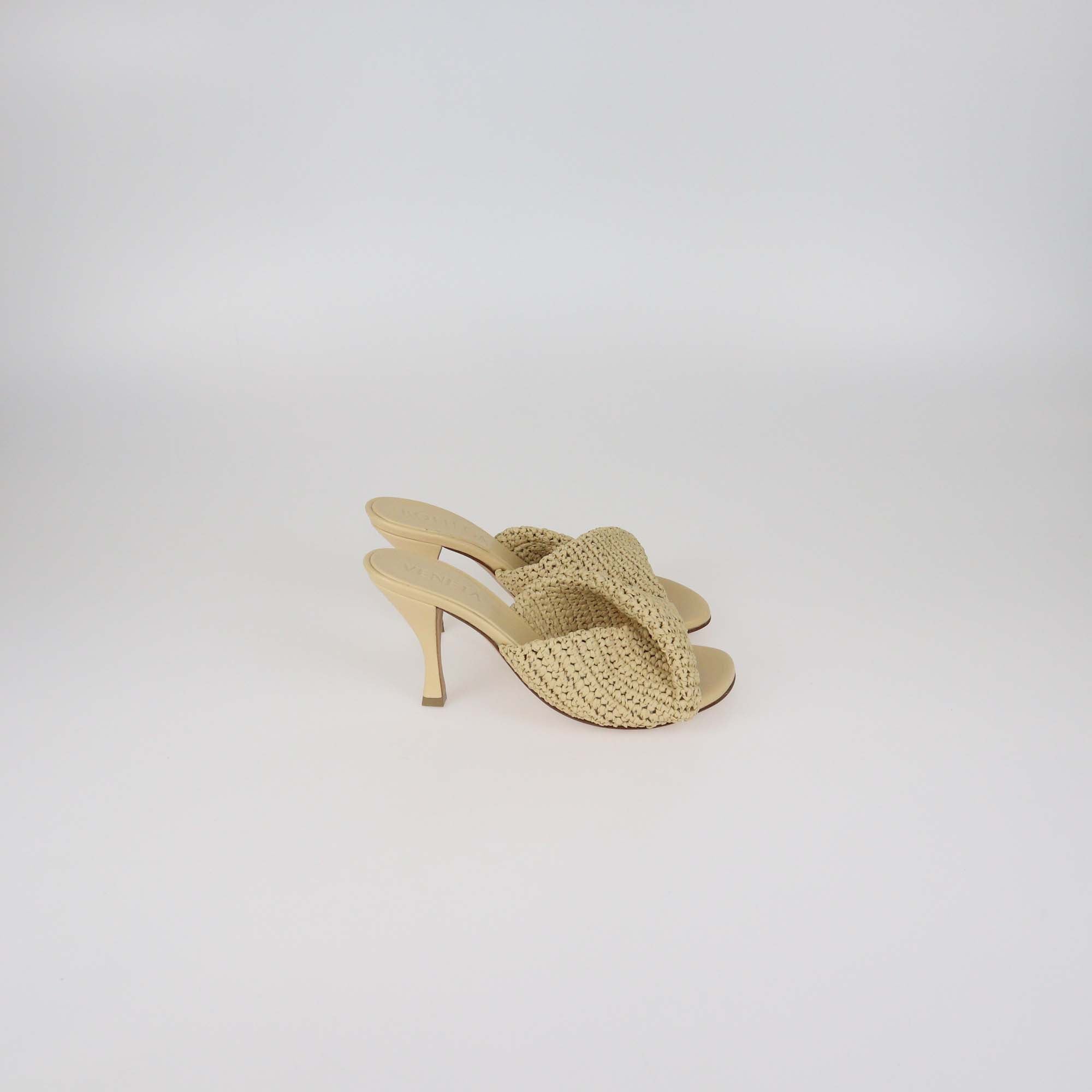 Bottega Veneta Natural Raffia Mid Heel Blink Mules