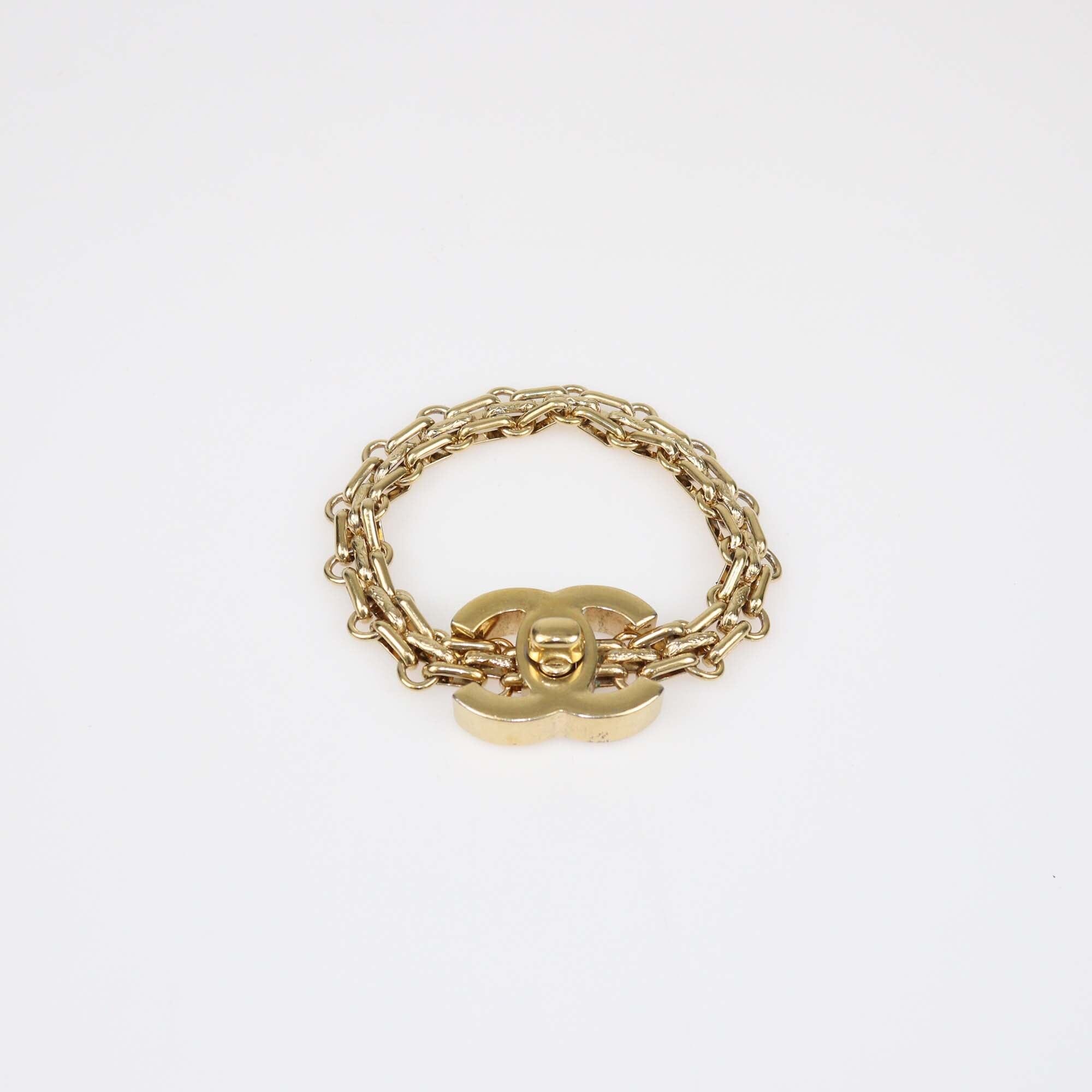 Chanel Gold Tone CC Turnlock Chain Link Bracelet Womens Chanel