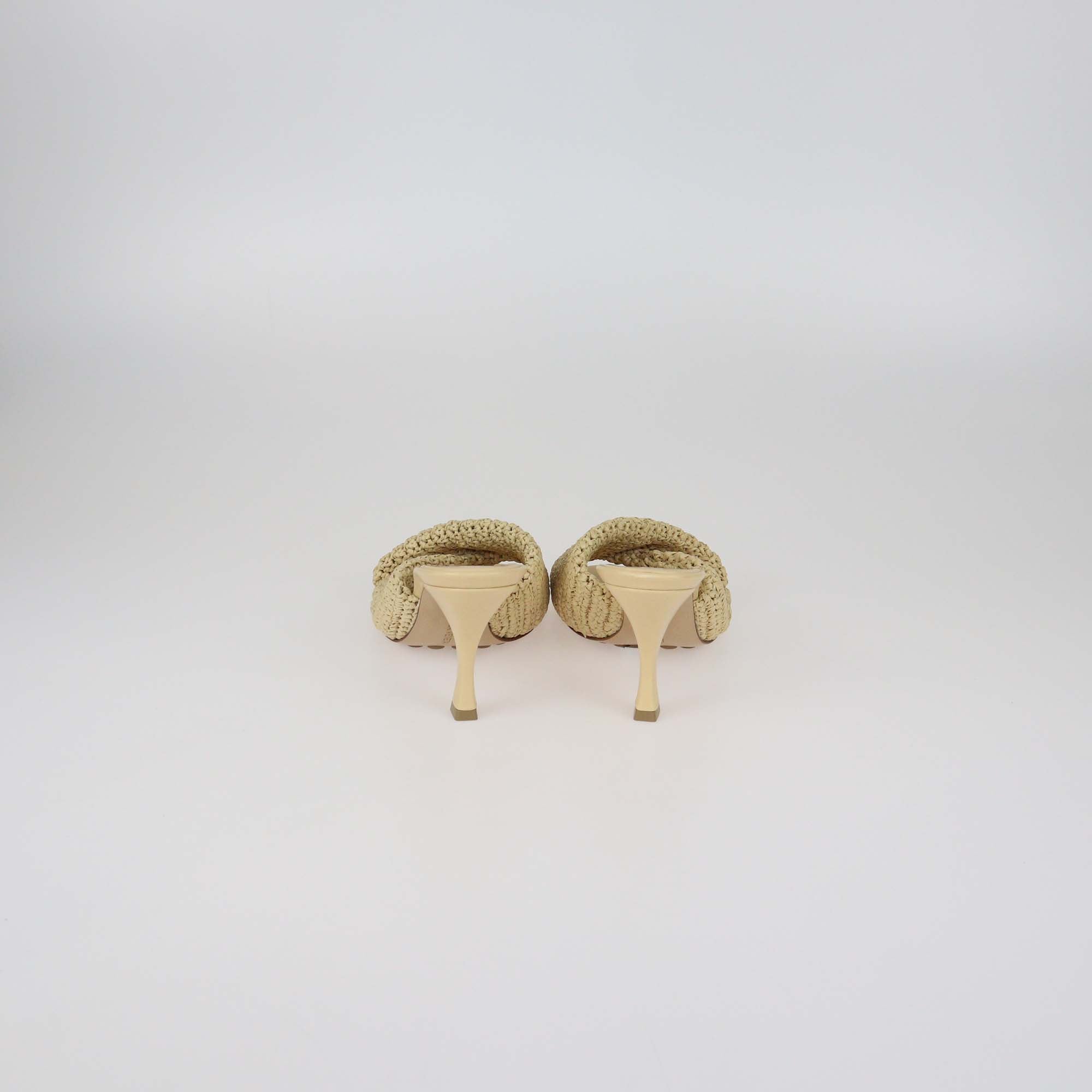 Bottega Veneta Natural Raffia Mid Heel Blink Mules