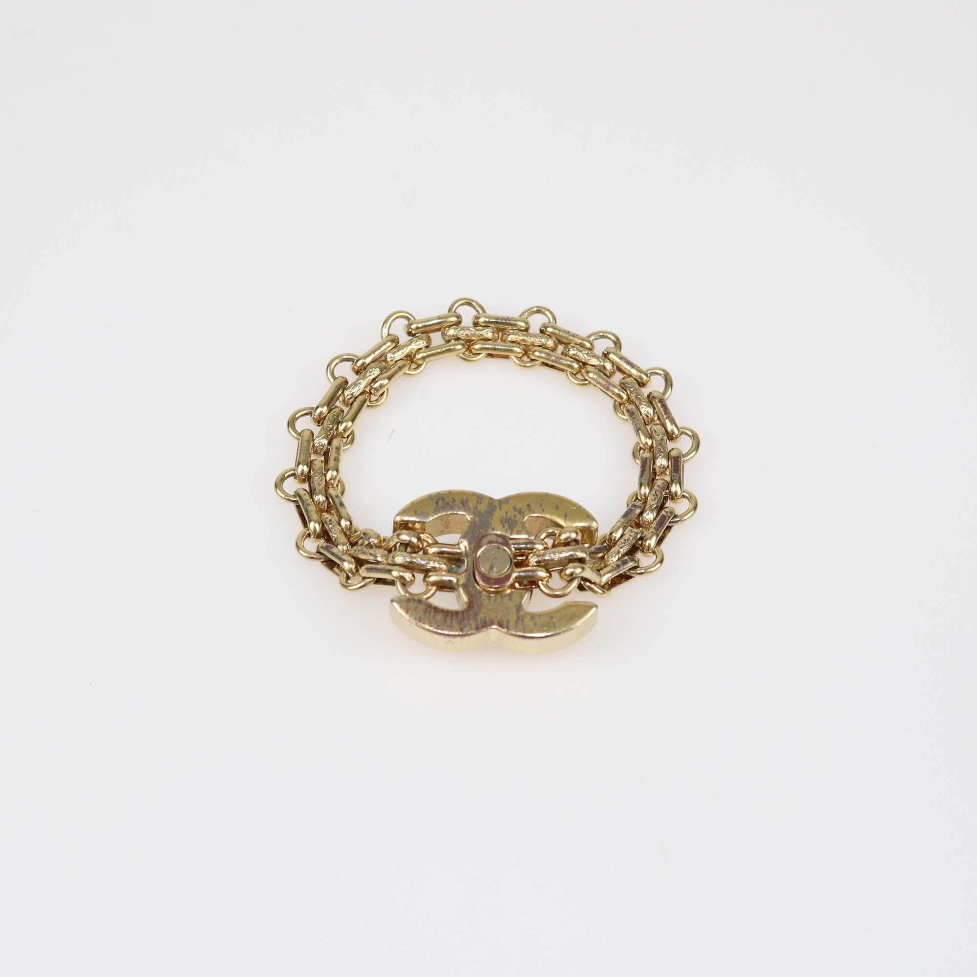 Chanel Gold Tone CC Turnlock Chain Link Bracelet Womens Chanel