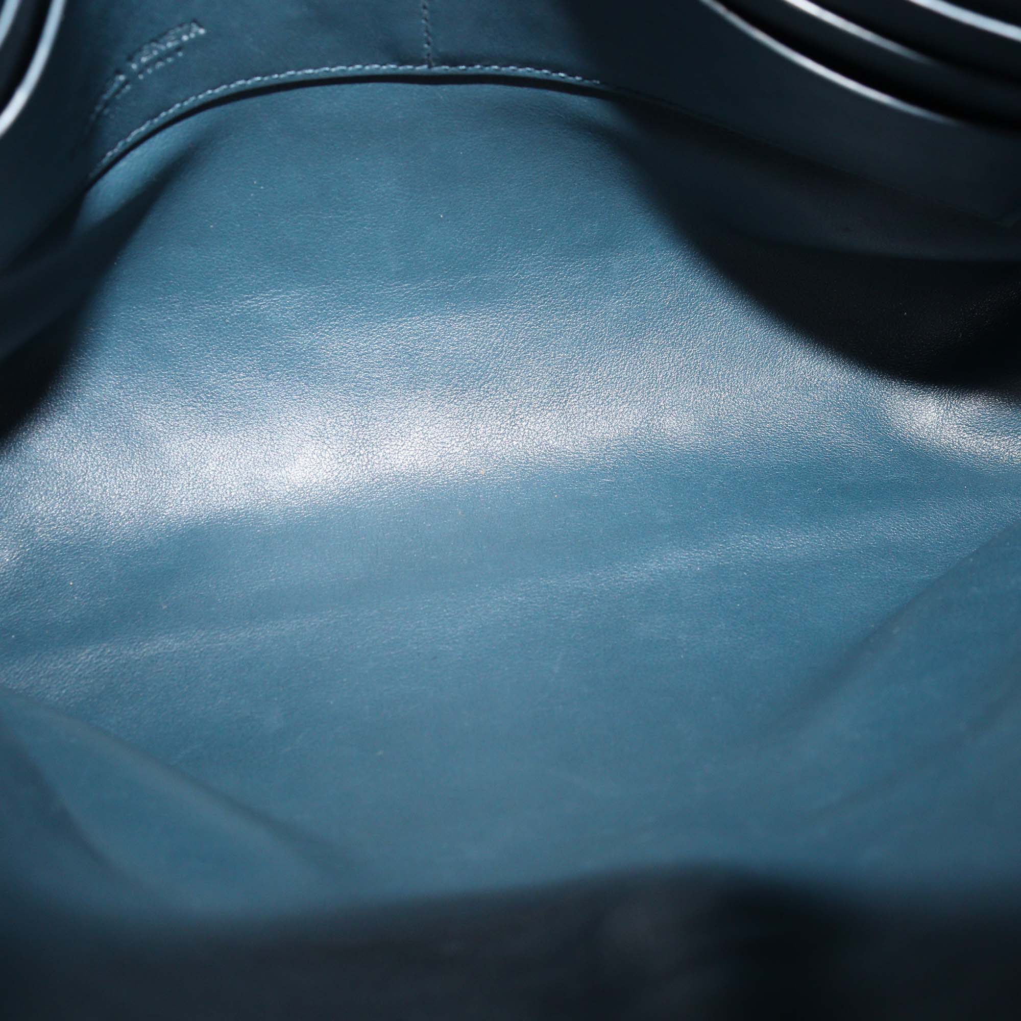 Bottega Veneta Dark Teal Blue Intrecciato Leather Prism Pouch