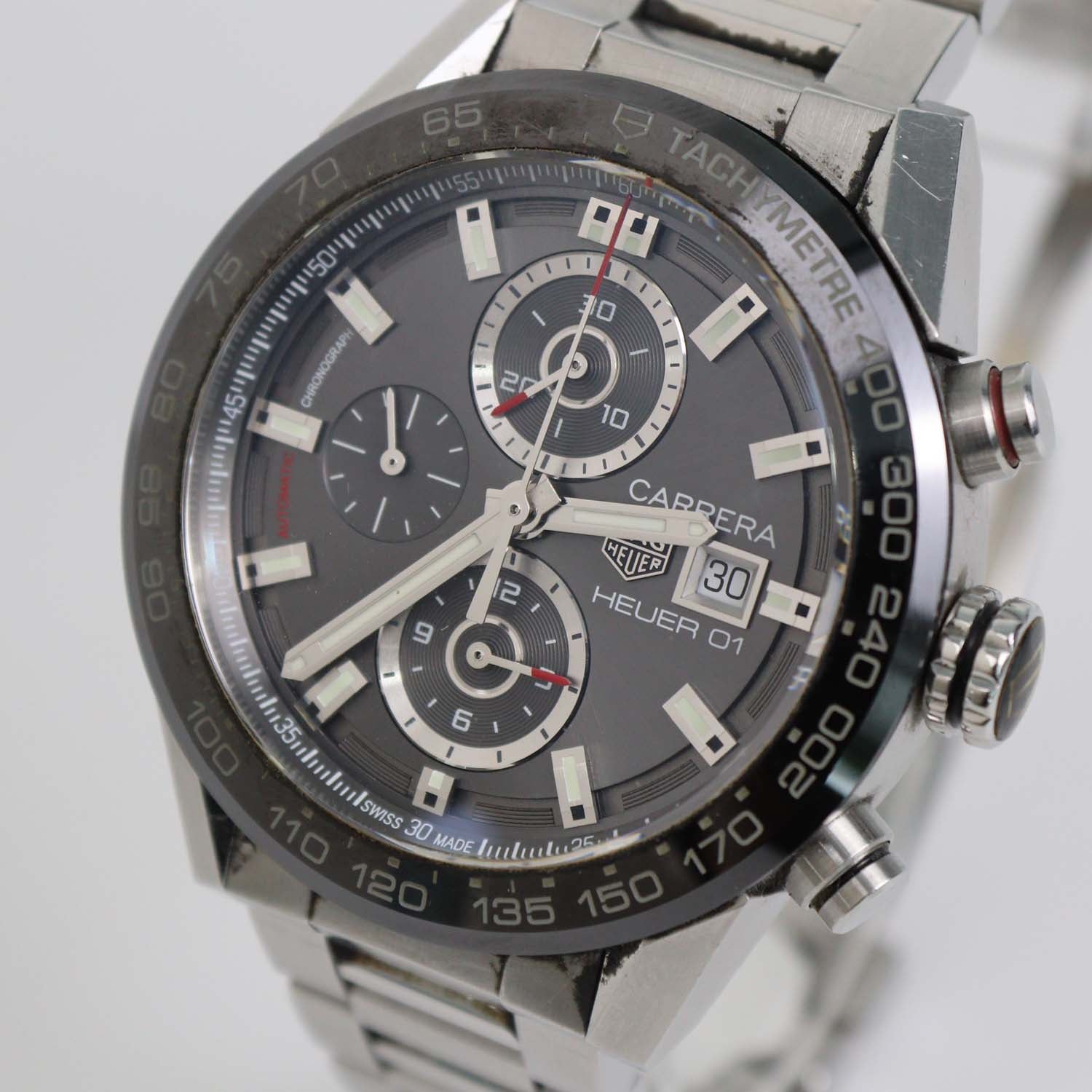 Tag Heuer Grey Dial Stainless Steel Ceramic Carrera Watch 43 mm