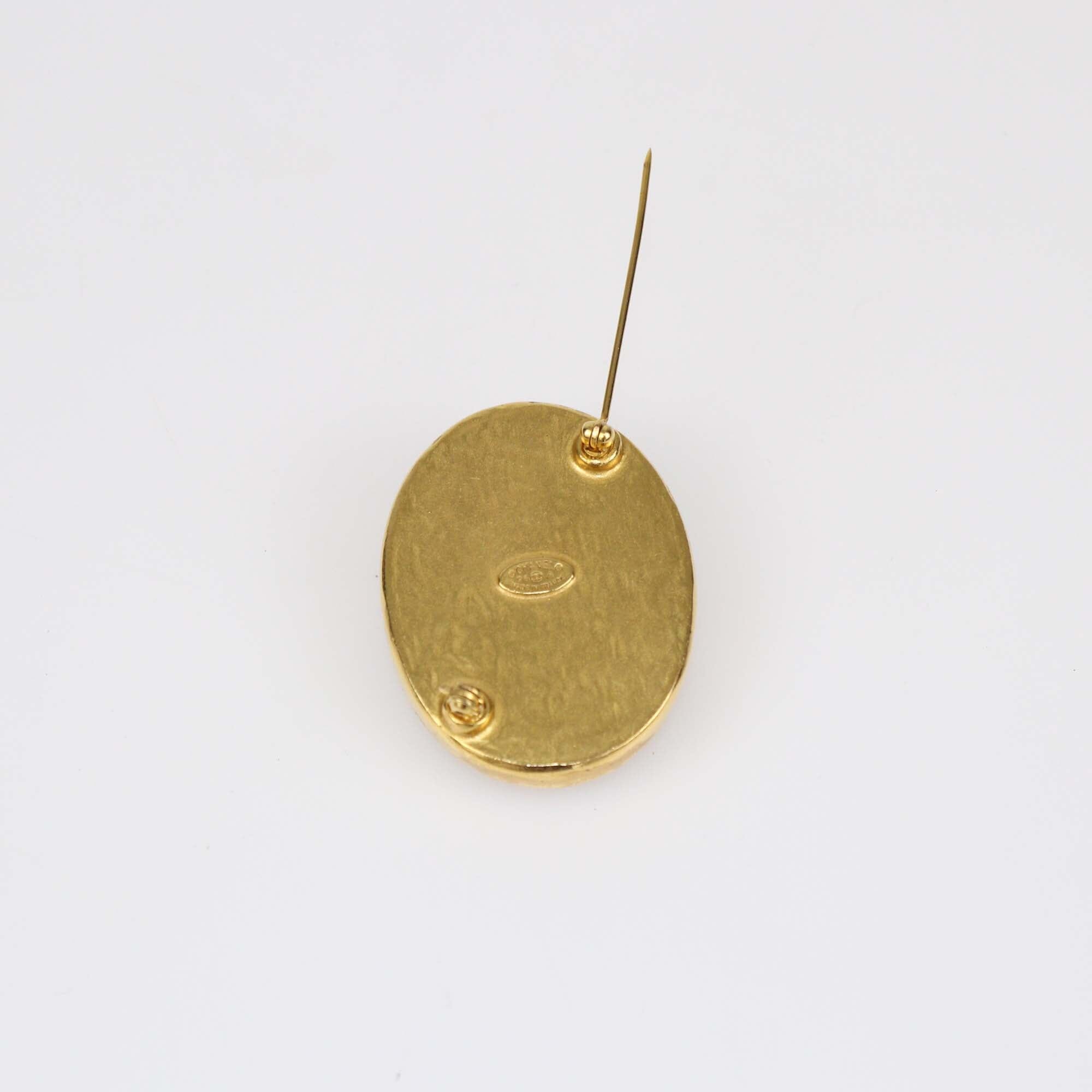 Chanel Gold/Black Vintage CC Brooch Womens Chanel