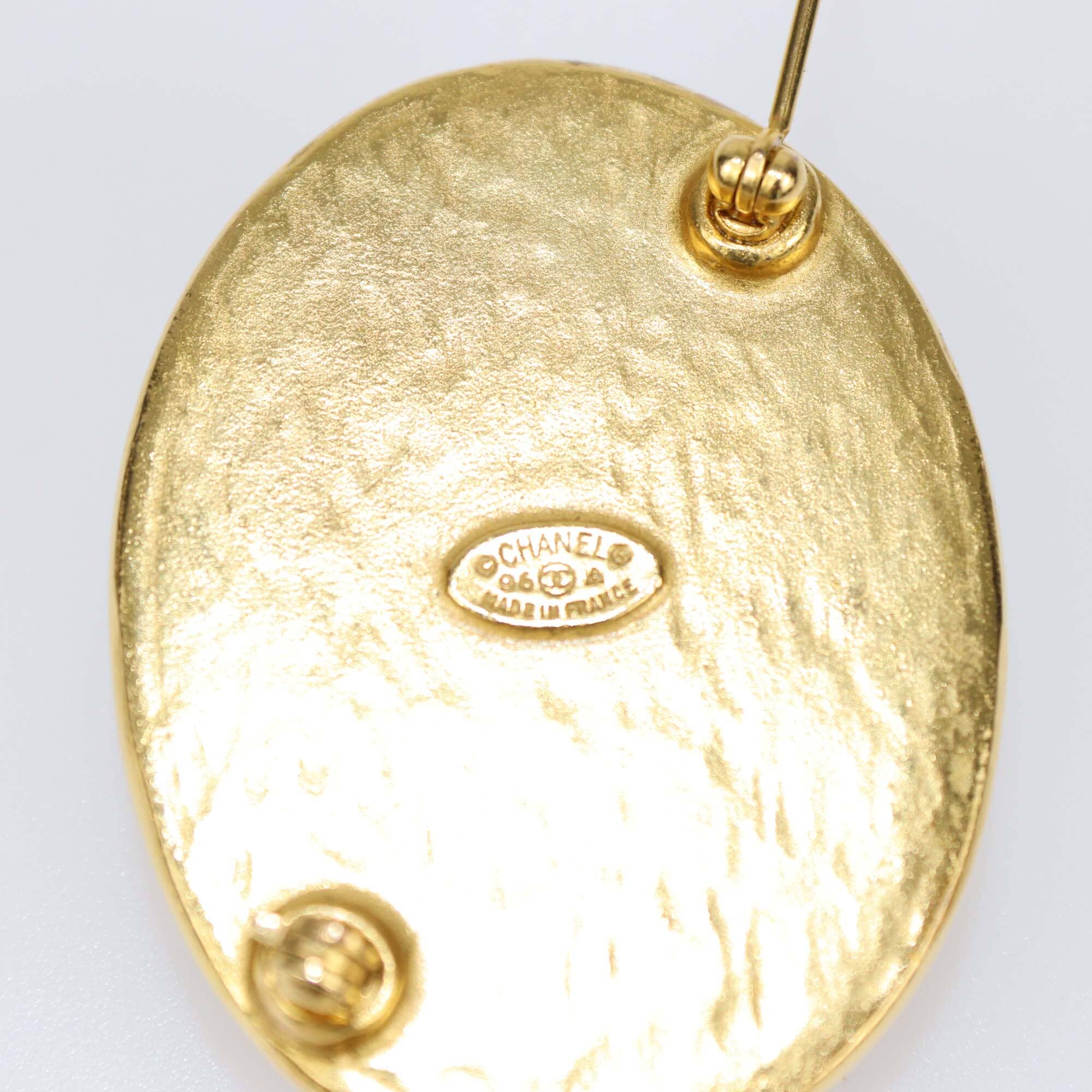 Chanel Gold/Black Vintage CC Brooch Womens Chanel