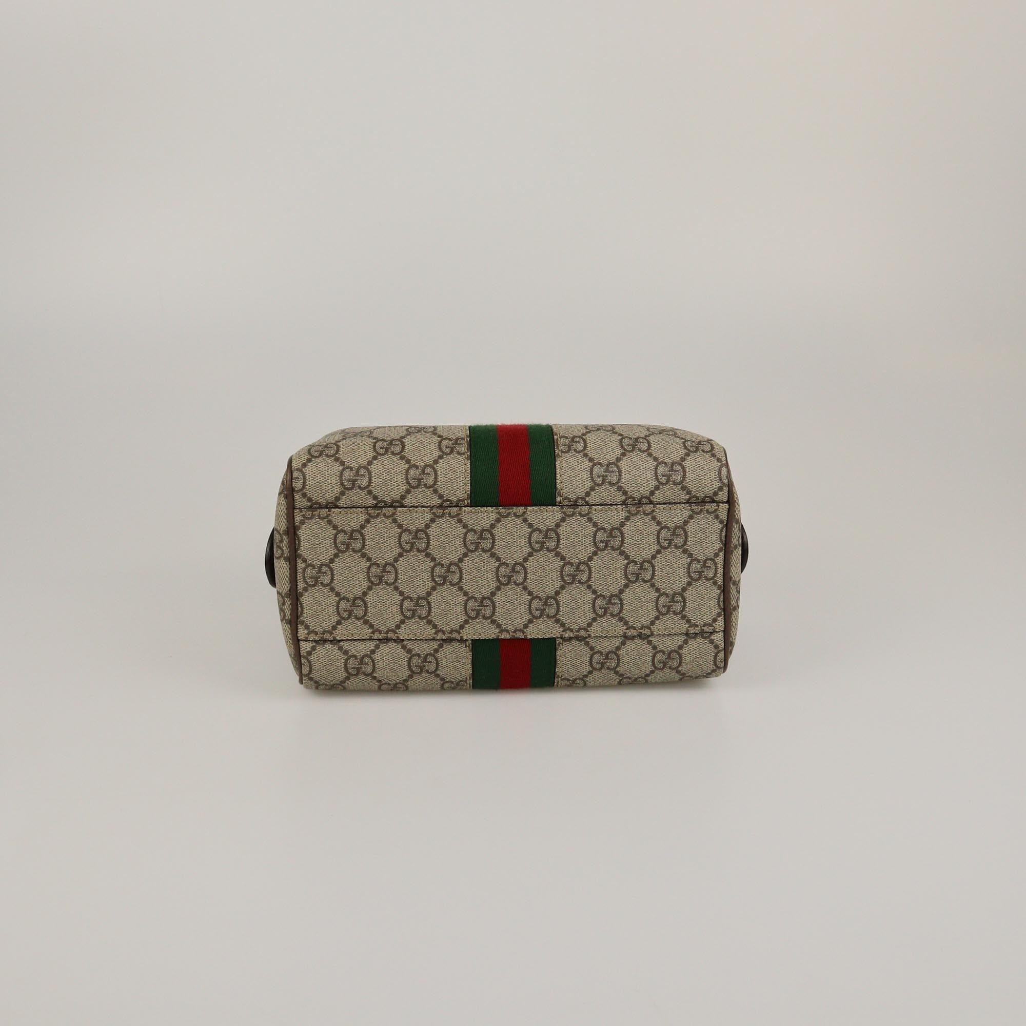 Gucci Beige/Ebony GG Canvas Small Ophidia Boston Bag Womens Gucci