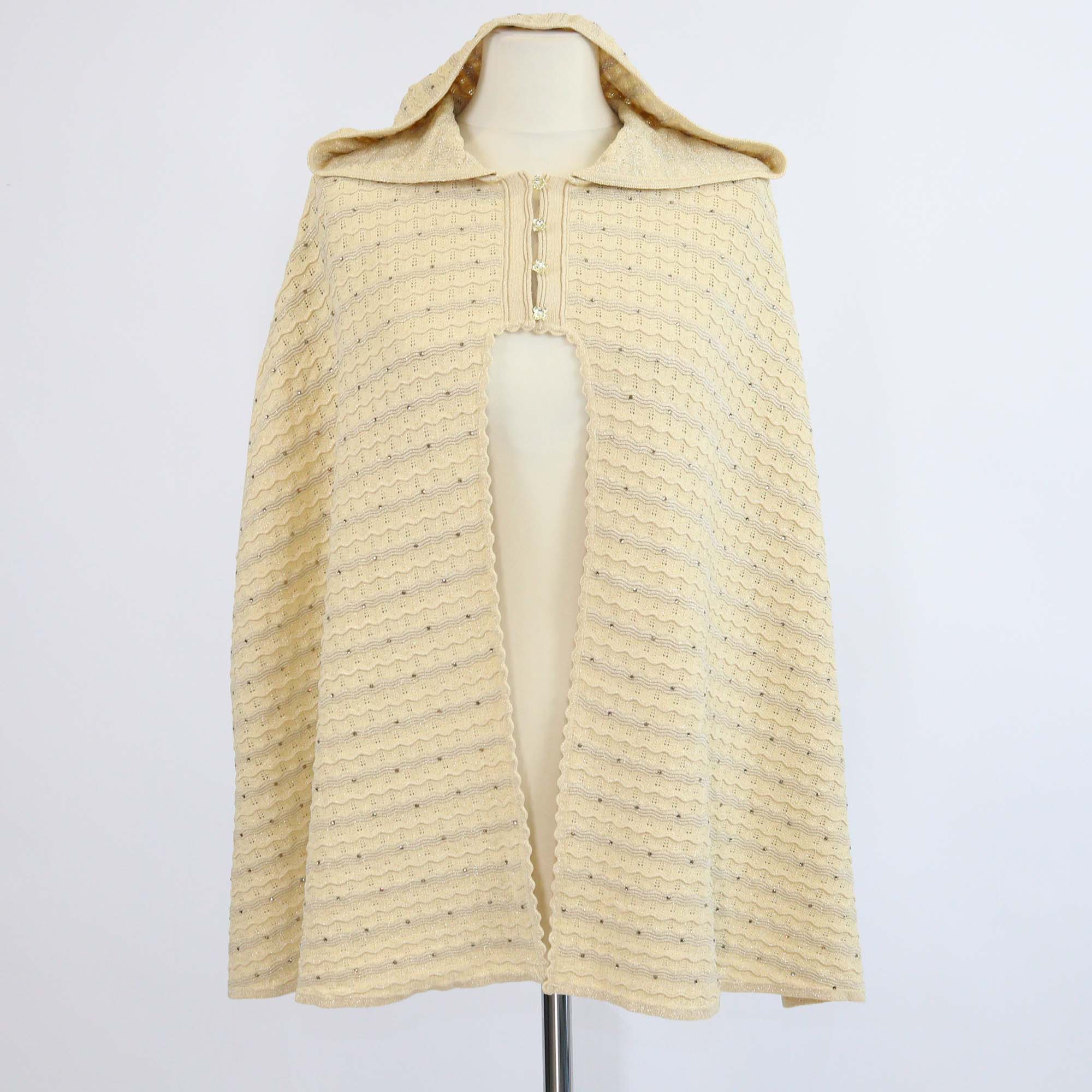 Sandro Gold Rhinestone Strass Knit Hooded Cape