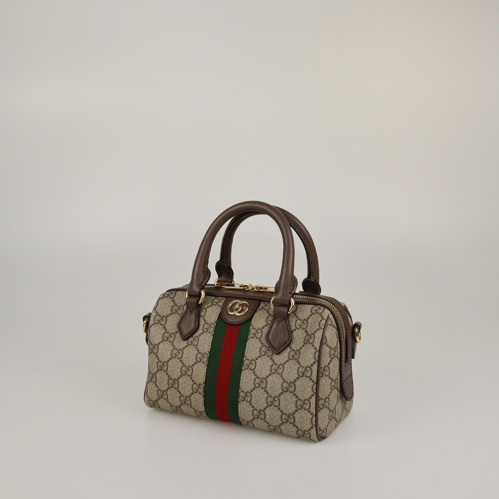 Gucci Beige/Ebony GG Canvas Small Ophidia Boston Bag Womens Gucci
