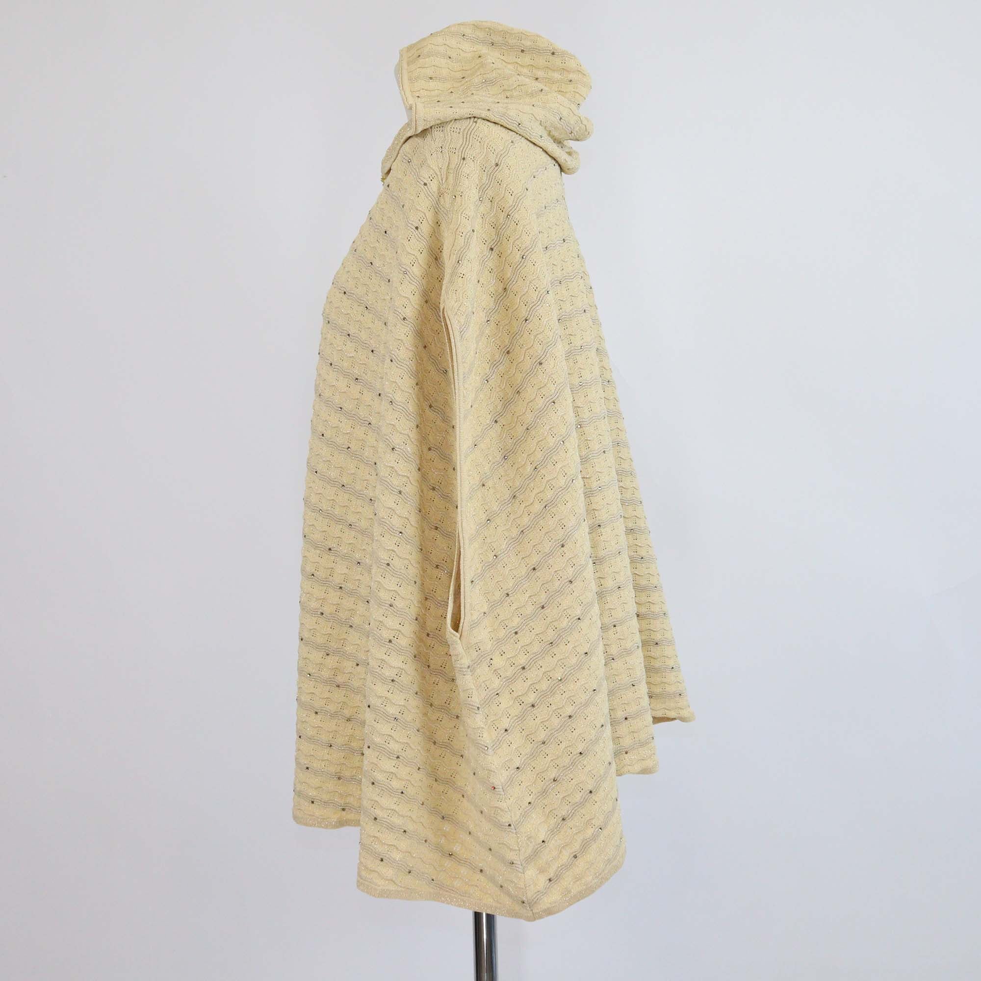 Sandro Gold Rhinestone Strass Knit Hooded Cape
