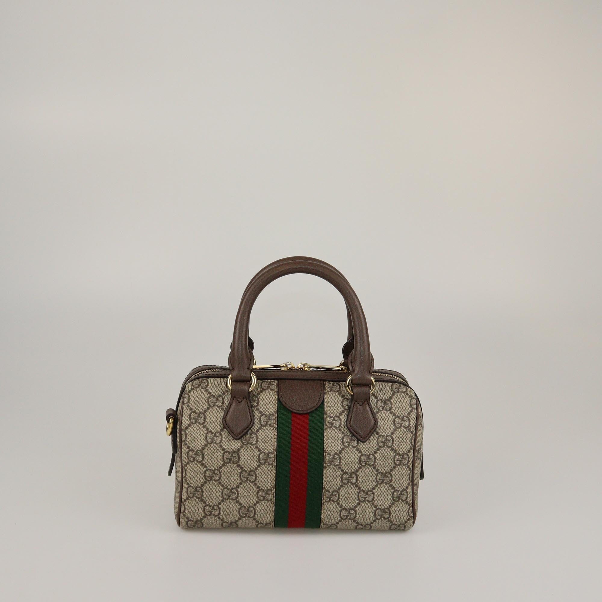 Gucci Beige/Ebony GG Canvas Small Ophidia Boston Bag Womens Gucci