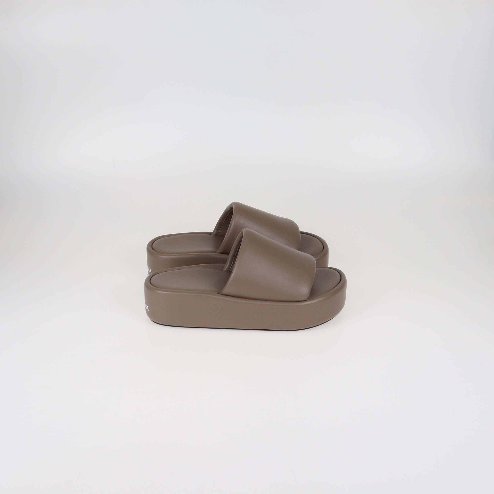 Balenciaga Beige Leather Rise Platform Sandals