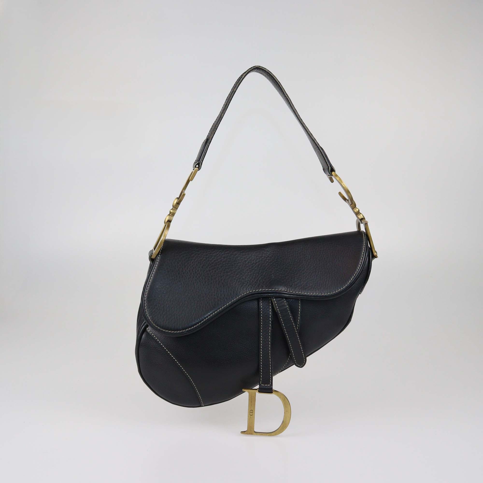 Christian Dior Black Leather Saddle Bag